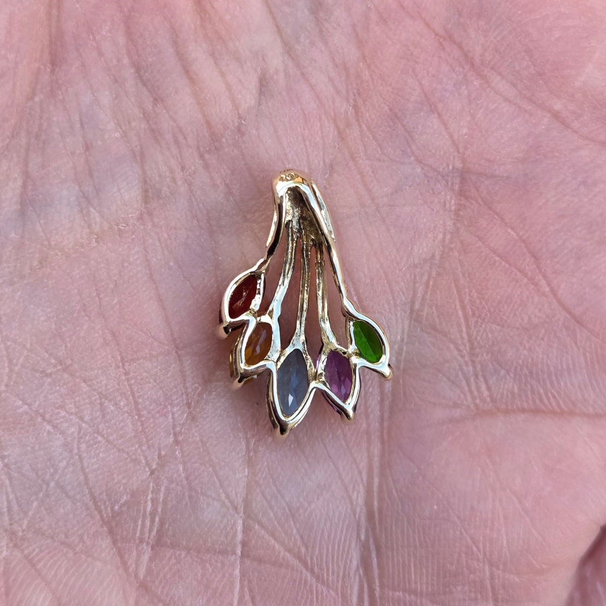 Vintage 2006 Hallmarked Solid 9ct 9k Gold Amethyst Topaz Citrine Garnet Rainbow Pendant