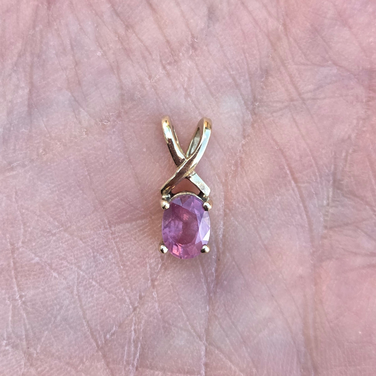 Vintage Solid 9ct 9k Gold Ruby Pink Sapphire Infinity Pendant