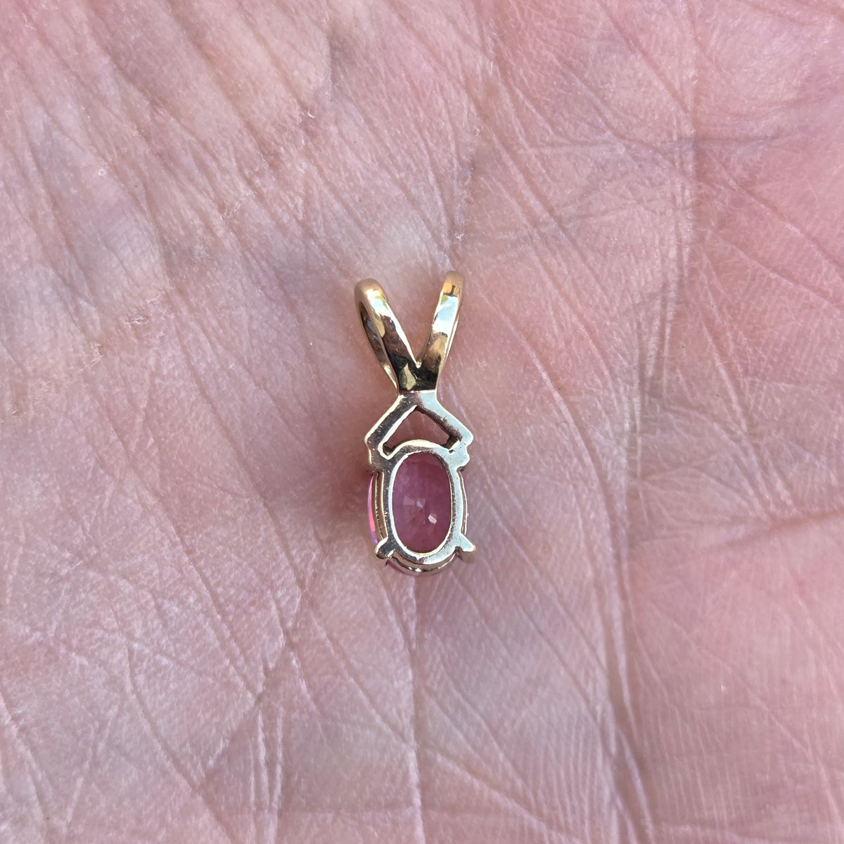 Vintage Solid 9ct 9k Gold Ruby Pink Sapphire Infinity Pendant