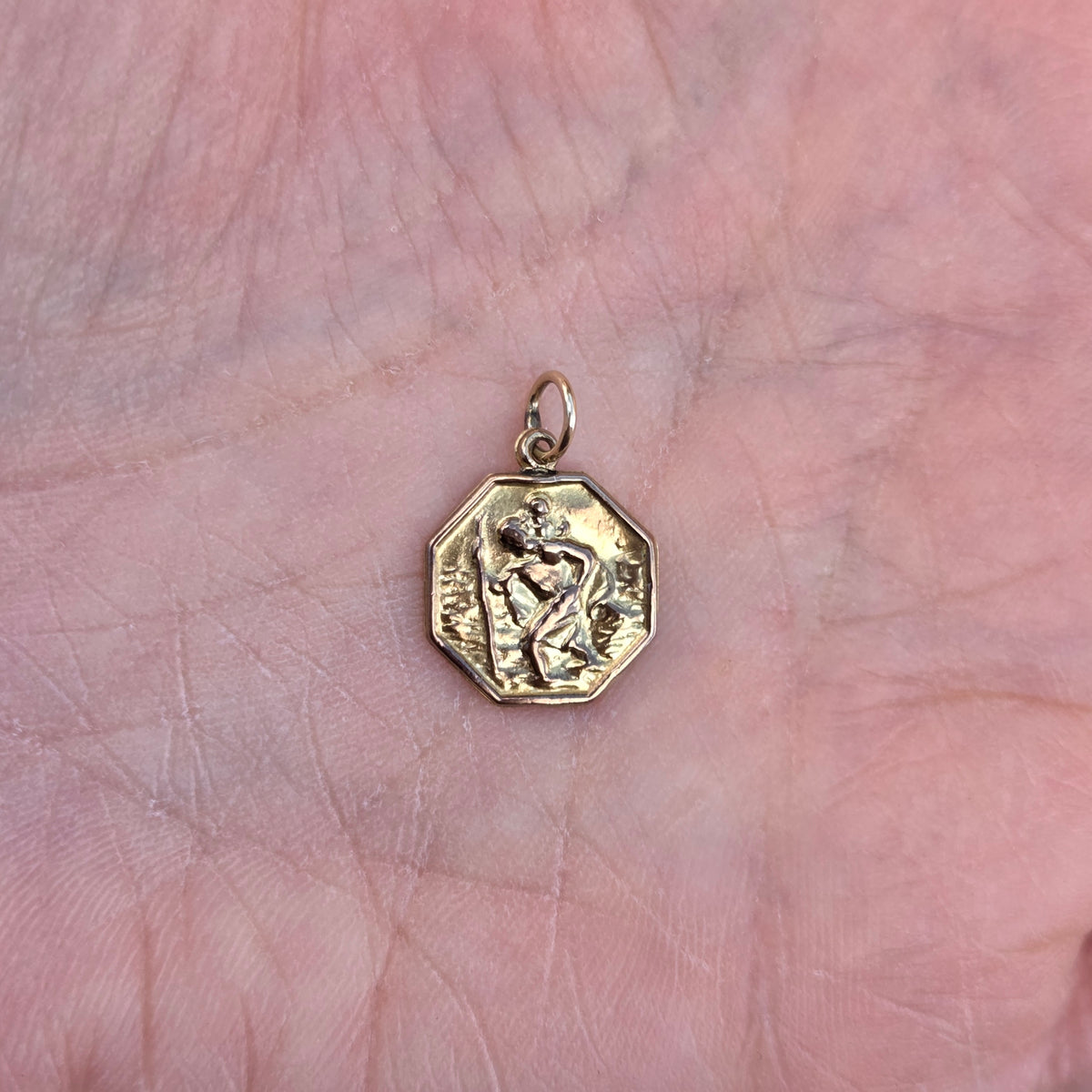 Vintage 1962 Hallmarked Solid 9ct 9k Gold St Christopher Octagon Coin Medallion Pendant