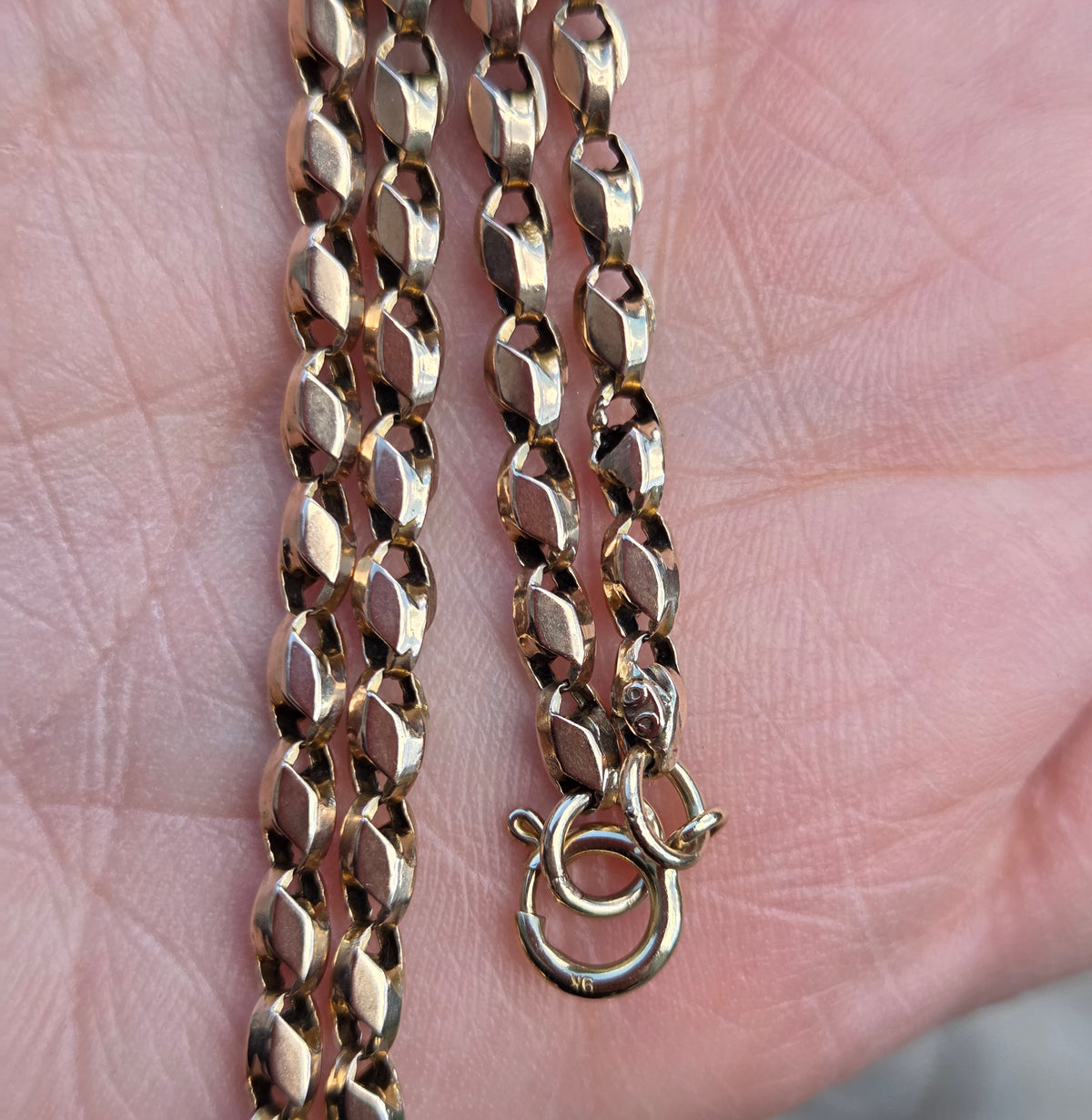 Antique Victorian Hallmarked Solid 9ct 9k Gold Tulip Cable Belcher Chain Necklace 19.5 ''