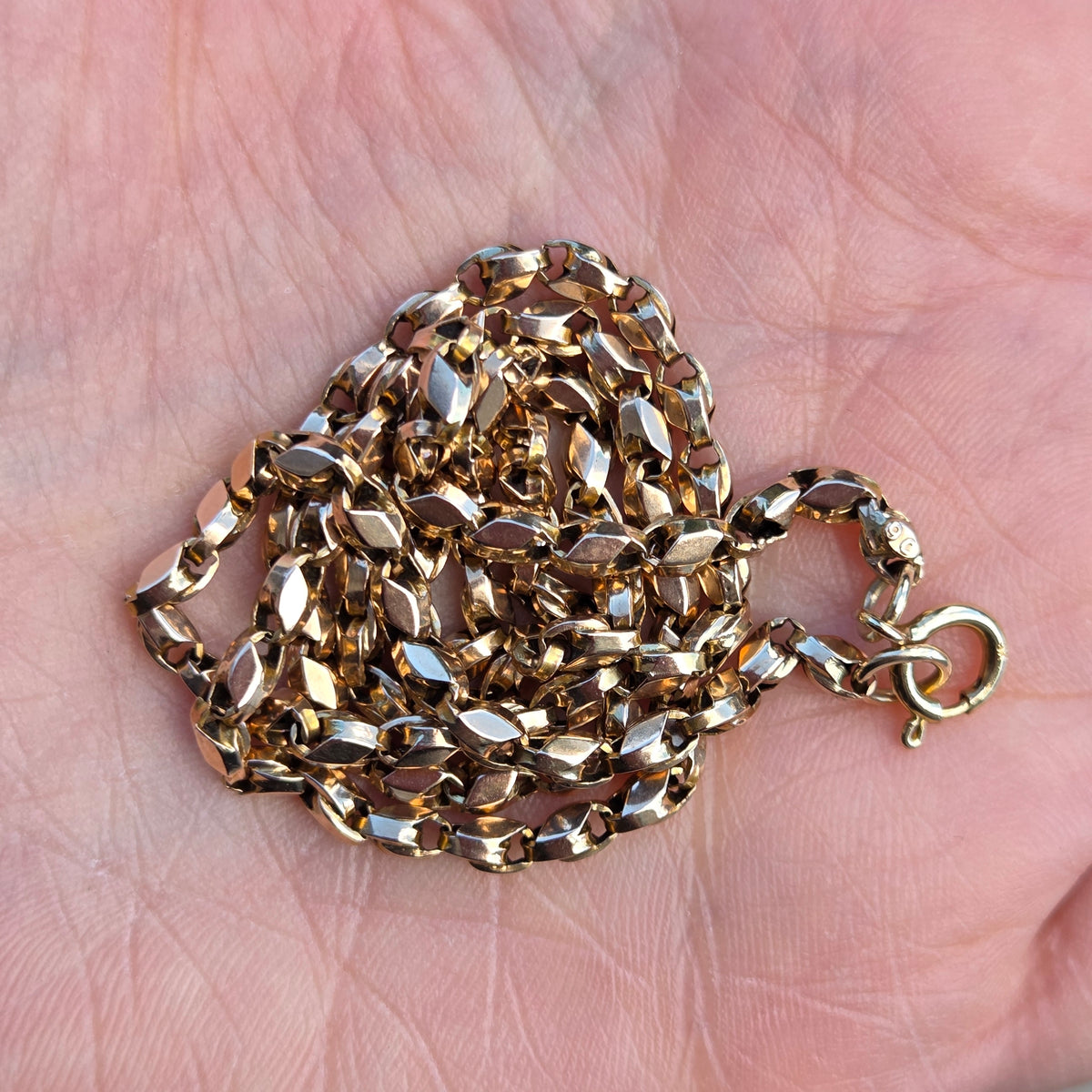 Antique Victorian Hallmarked Solid 9ct 9k Gold Tulip Cable Belcher Chain Necklace 19.5 ''