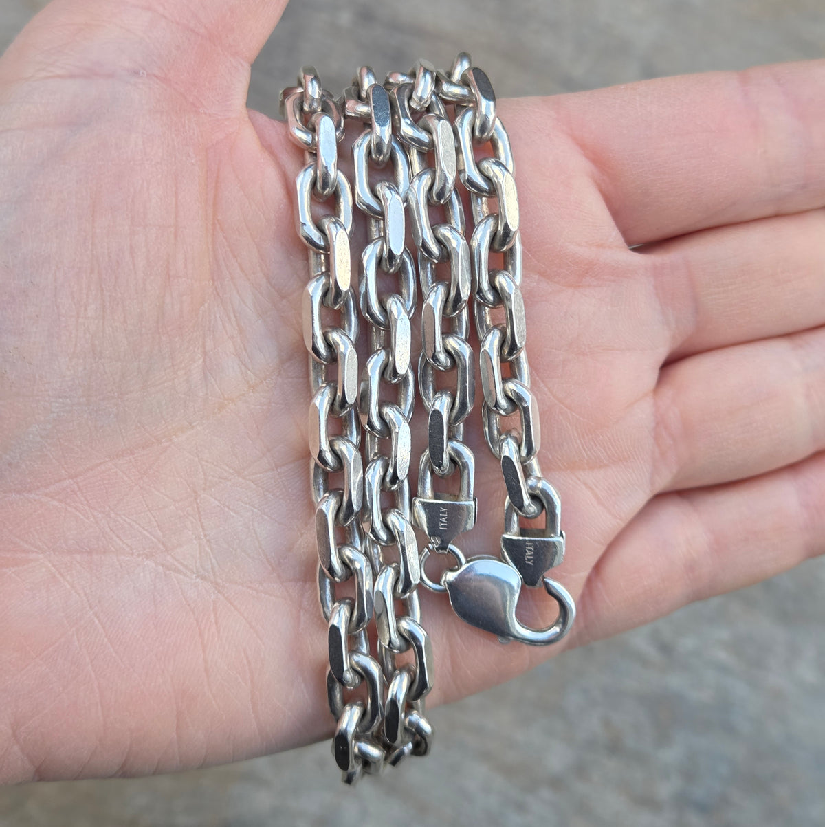 Vintage Italy Hallmarked Heavy Solid Sterling Silver Chunky Biker Cable Chain Necklace 22.25'' 93g