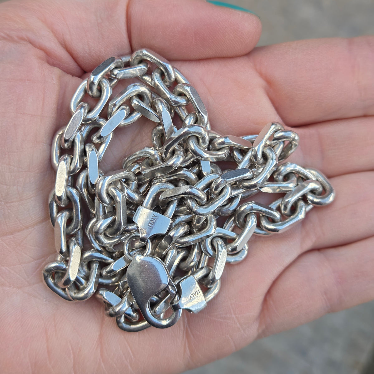 Vintage Italy Hallmarked Heavy Solid Sterling Silver Chunky Biker Cable Chain Necklace 22.25'' 93g
