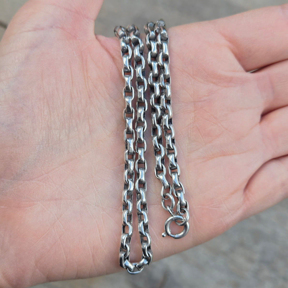 Antique Victorian Solid Sterling Silver Smooth Cable Belcher Snake Chain Necklace 18''