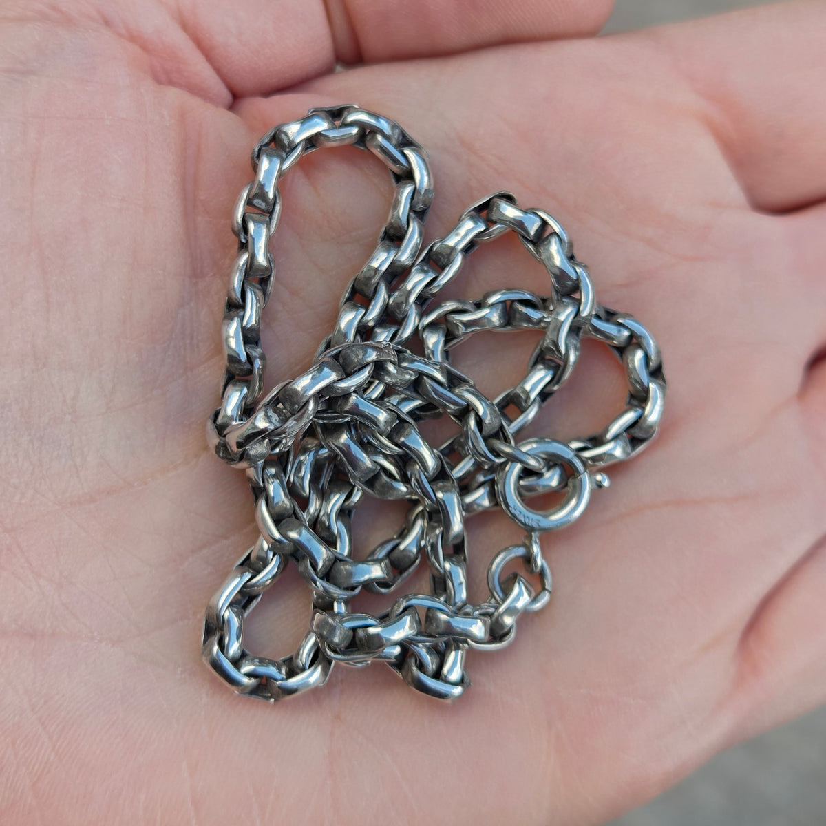 Antique Victorian Solid Sterling Silver Smooth Cable Belcher Snake Chain Necklace 18''