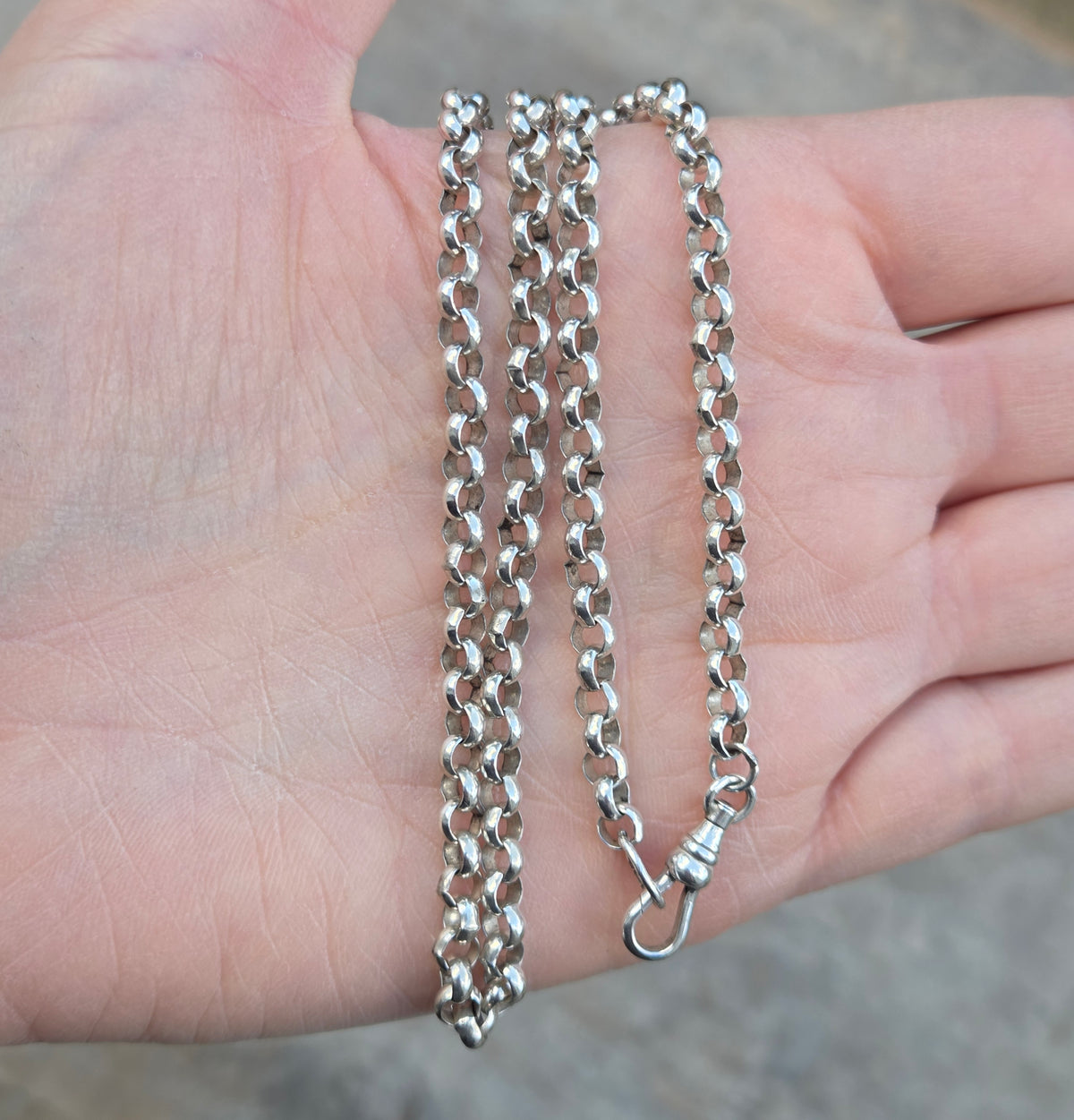 Vintage Solid Sterling Silver Belcher Rolo Cable Chain Dog Clip Necklace 18''