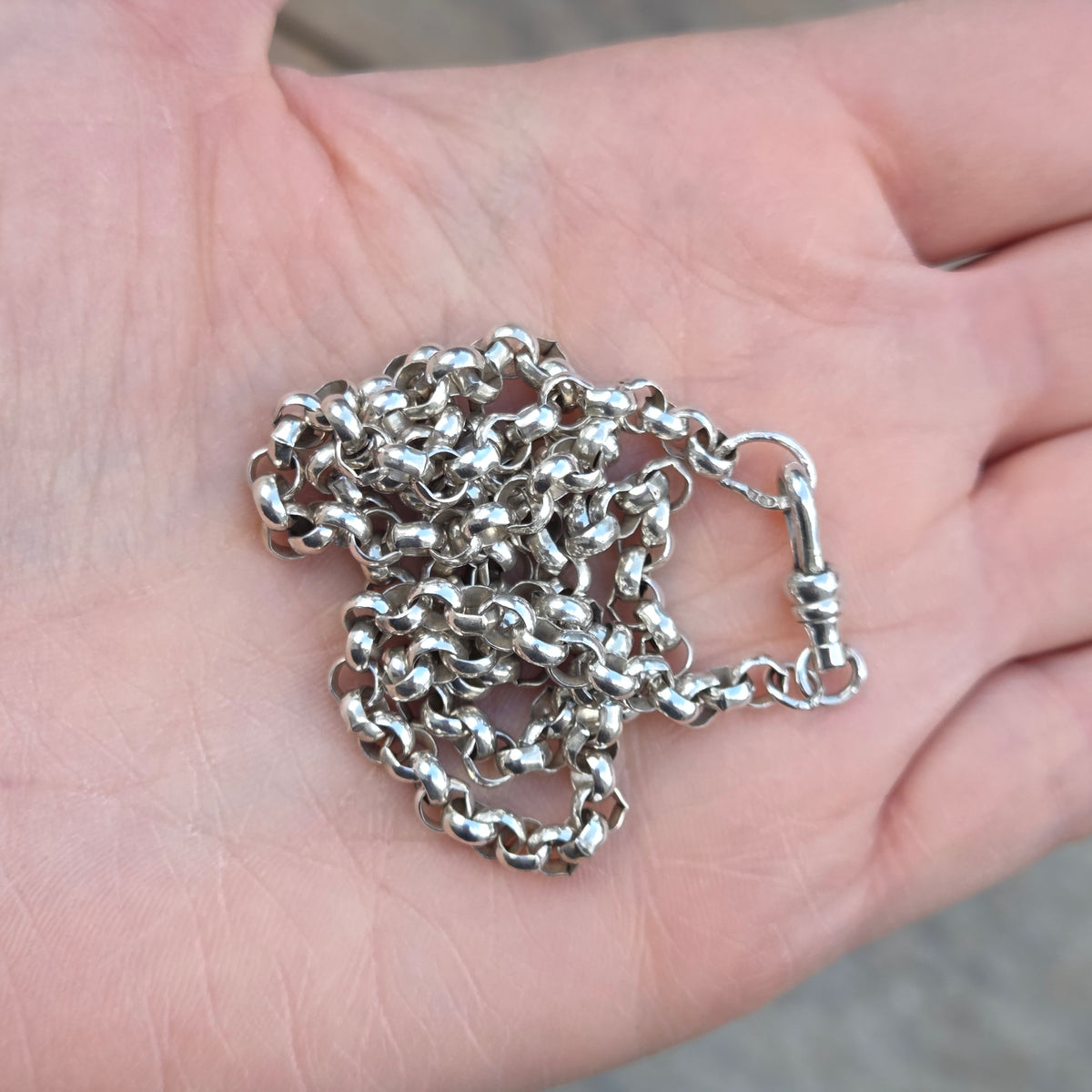 Vintage Solid Sterling Silver Belcher Rolo Cable Chain Dog Clip Necklace 18''