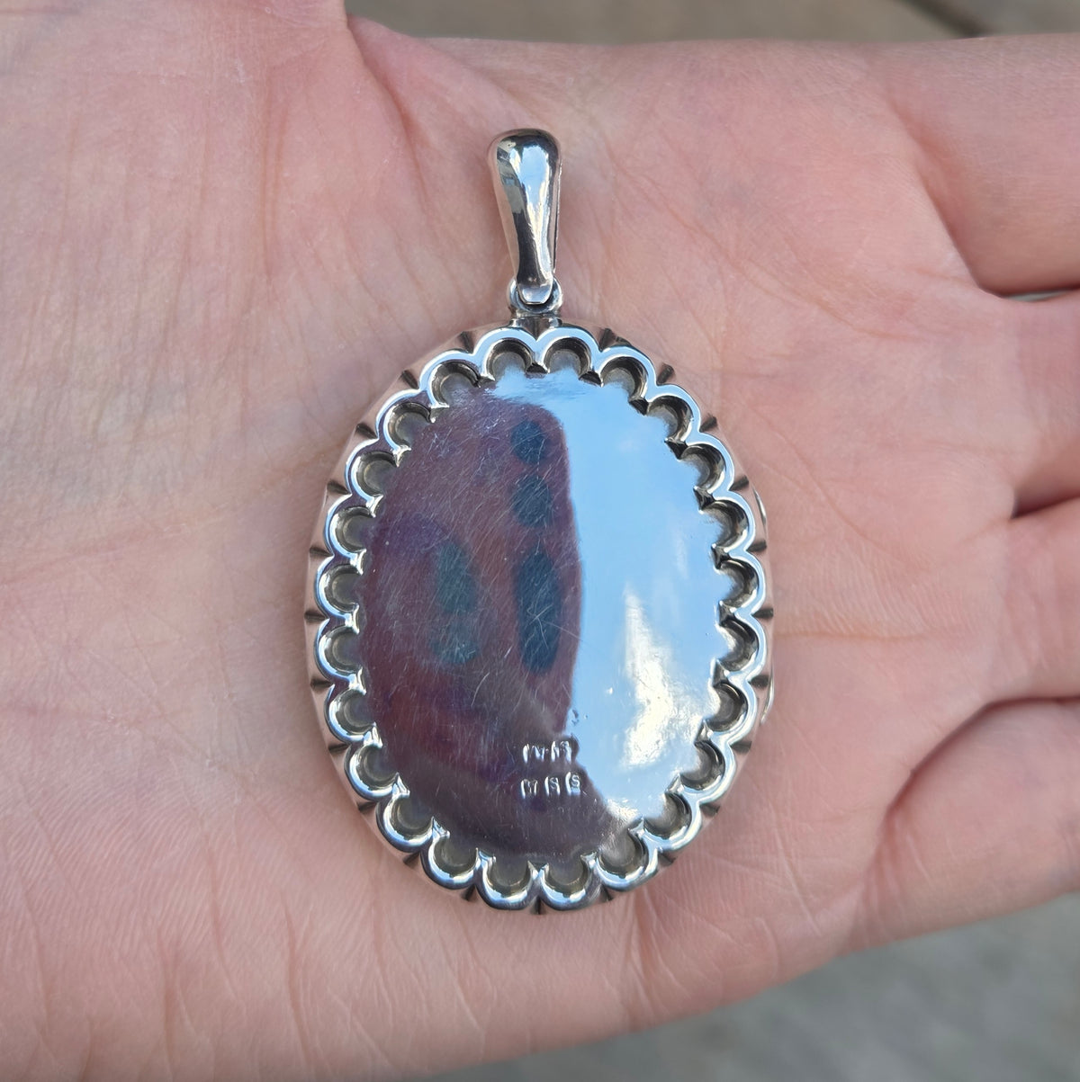 Antique Vintage Solid Sterling Silver Large Engraved Fern Locket Pendant for Chain Necklace