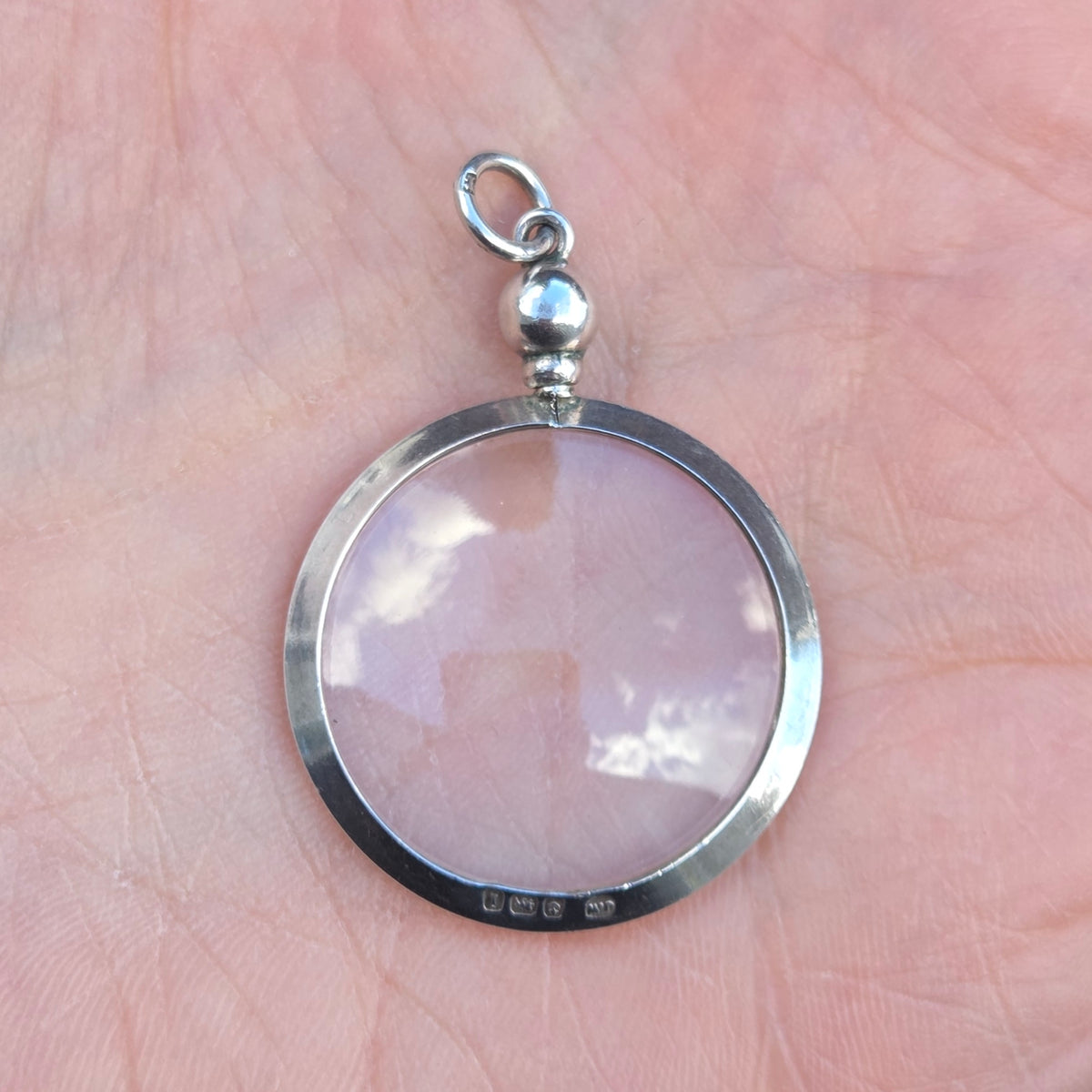 Antique Edwardian 1908 Hallmarked Solid Sterling Silver Screw Top Glass Photo Locket Pendant