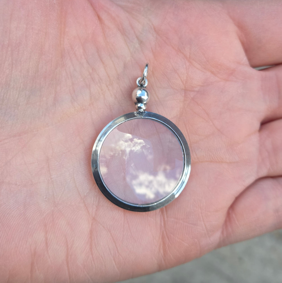 Antique Edwardian 1908 Hallmarked Solid Sterling Silver Screw Top Glass Photo Locket Pendant