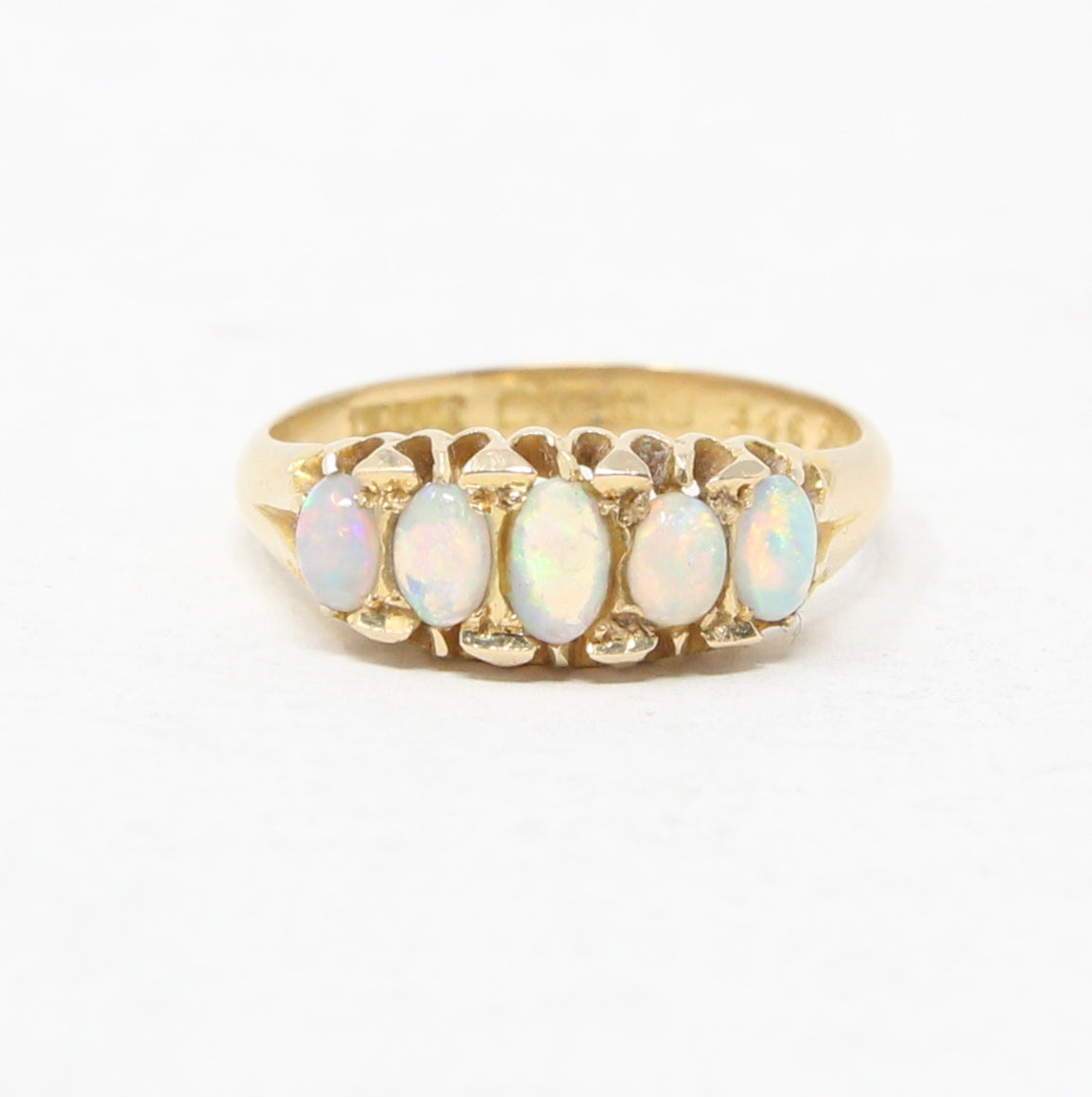 Antique Edwardian 1915 Hallmarked Solid 18ct 18k Gold Five Opal Ring Size O