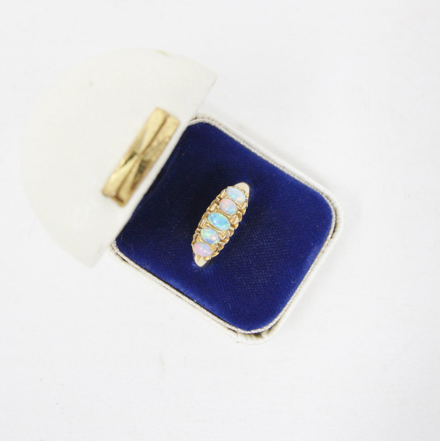 Antique Edwardian 1915 Hallmarked Solid 18ct 18k Gold Five Opal Ring Size O