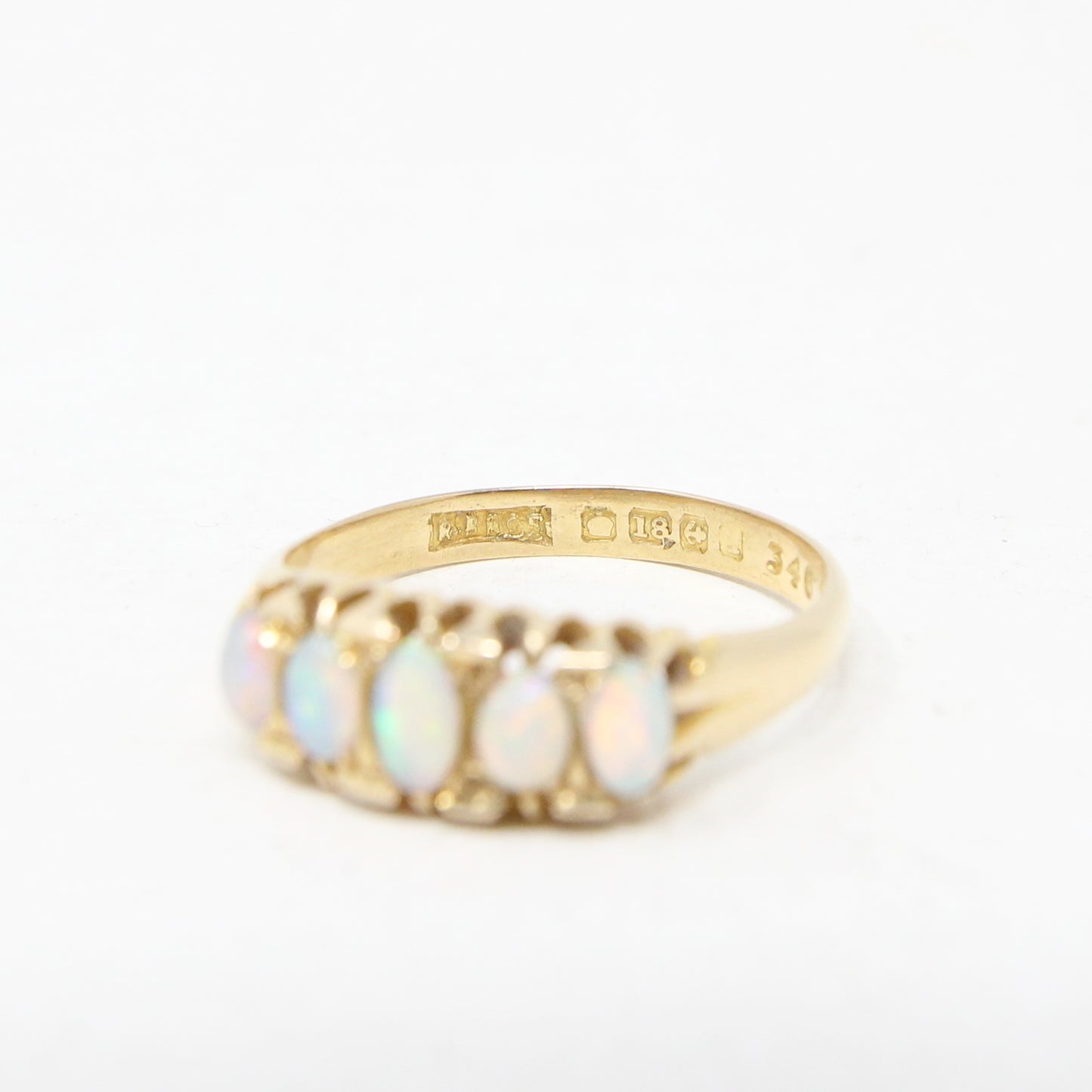 Antique Edwardian 1915 Hallmarked Solid 18ct 18k Gold Five Opal Ring Size O