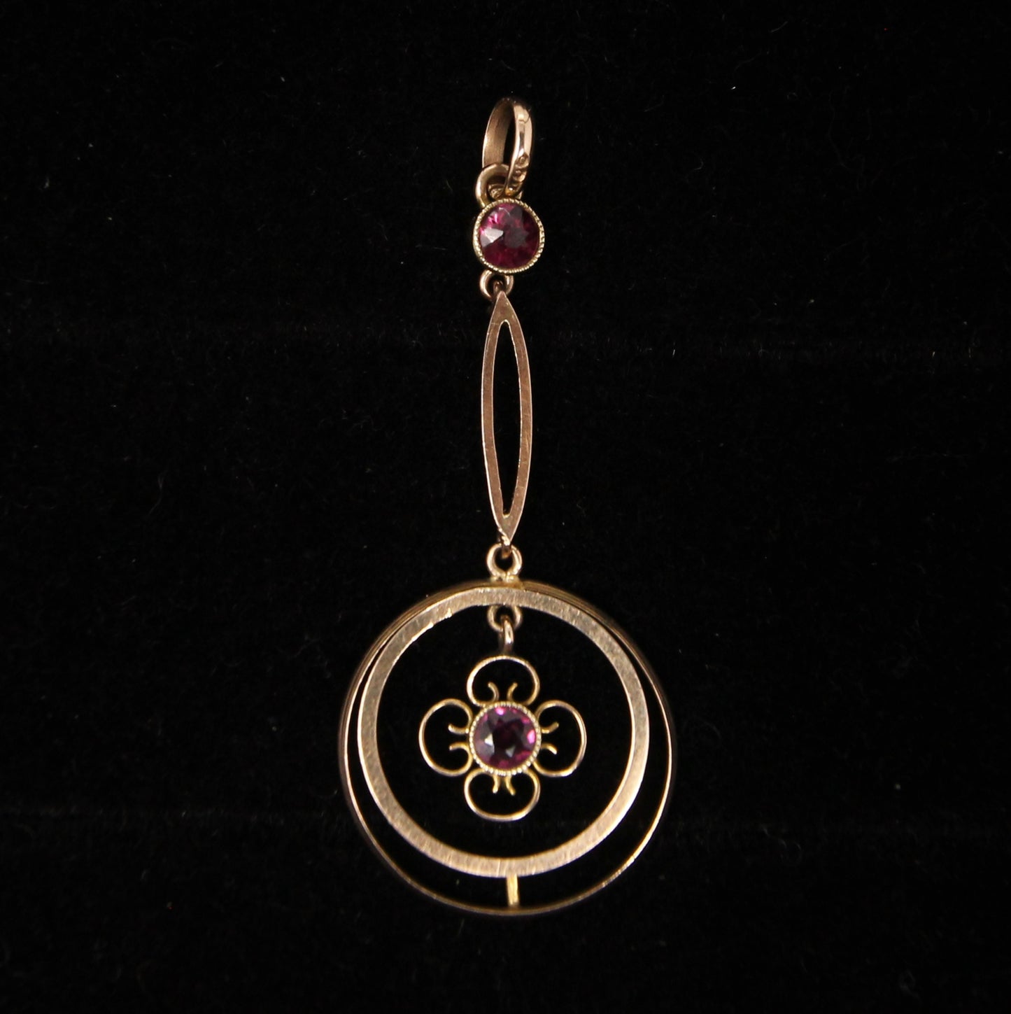 Vintage English Hallmarked Solid 9ct Rose Gold Almandine Garnet Drop Lavalier Pendant