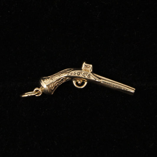 Vintage 1964 English Hallmarked Solid 9ct 9k Gold Antique Flintlock Pistol Gun Pendant