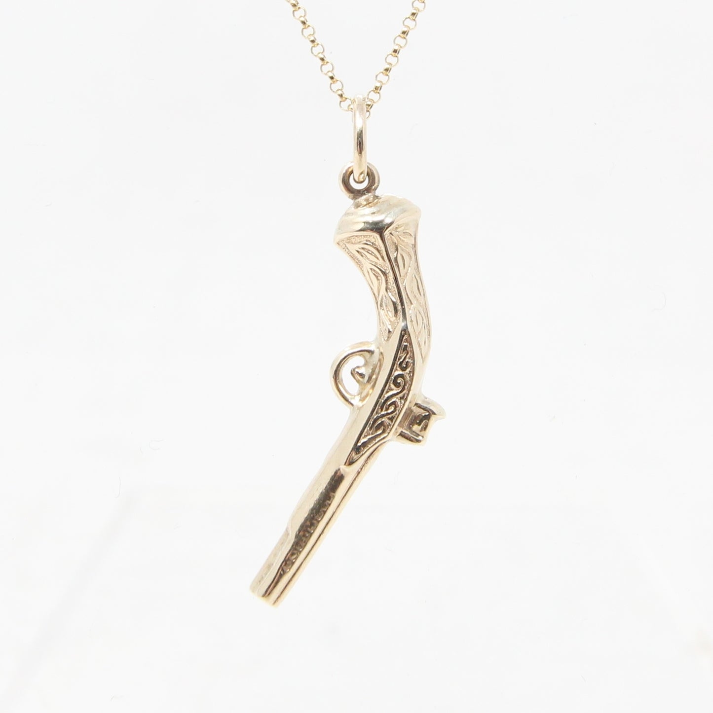 Vintage 1964 English Hallmarked Solid 9ct 9k Gold Antique Flintlock Pistol Gun Pendant