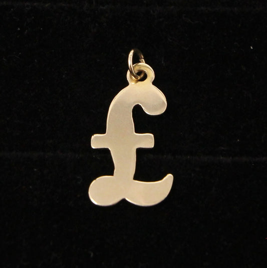 Vintage 1979 English Hallmarked Solid 9ct 9k Gold £ Pound Sign Pendant