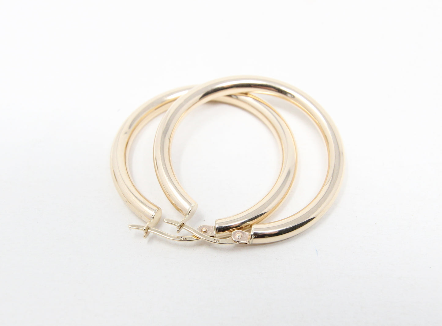 Vintage Hallmarked Solid 9ct 9k Gold Plain Smooth Large Hoop Earrings 3cm