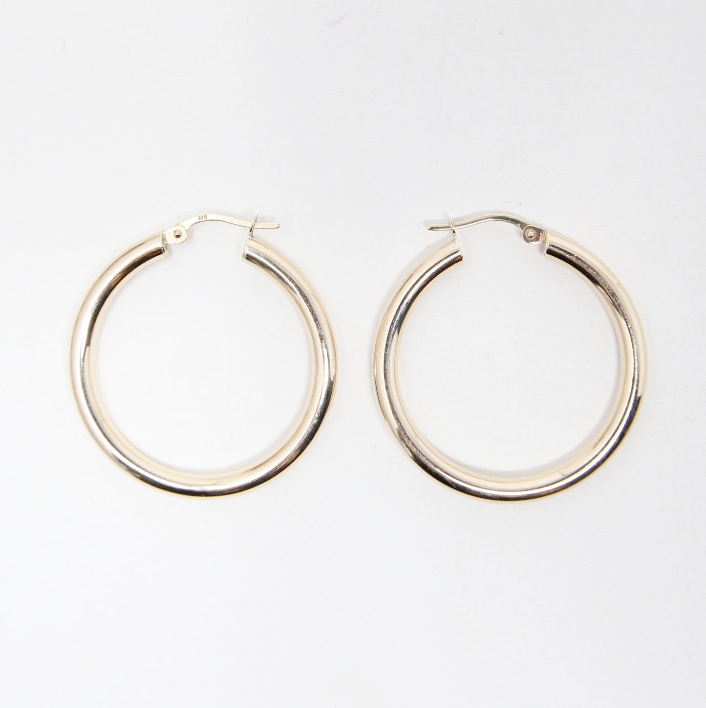 Vintage Hallmarked Solid 9ct 9k Gold Plain Smooth Large Hoop Earrings 3cm