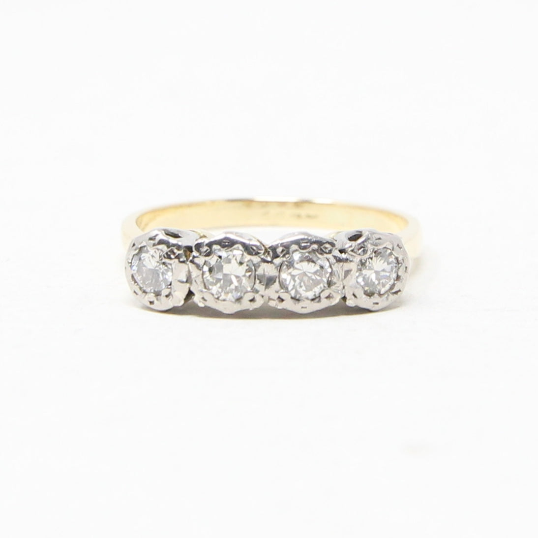Antique Art Deco Hallmarked Solid 18ct 18k Gold 0.4Ct Diamond Half Eternity Ring Size N 1/2