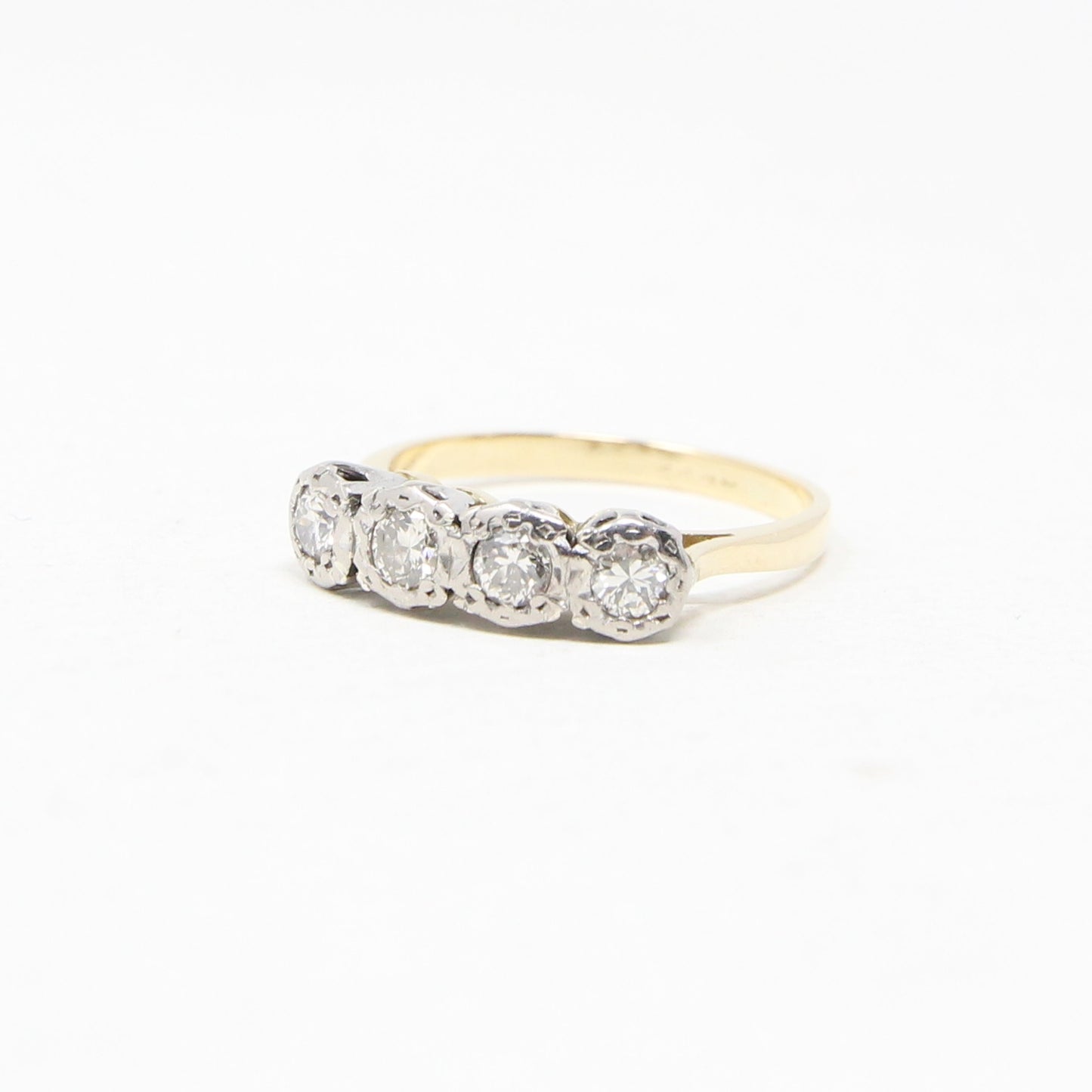 Antique Art Deco Hallmarked Solid 18ct 18k Gold 0.4Ct Diamond Half Eternity Ring Size N 1/2