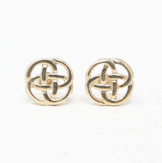 Vintage Solid 9ct 9k Gold Celtic Knot Stud Earrings