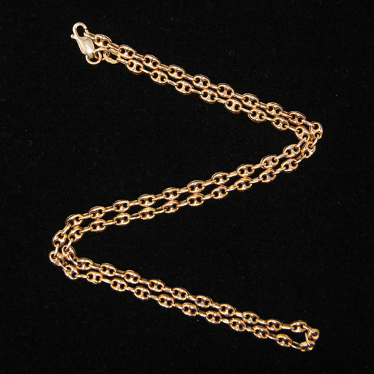 Vintage IBB 1990 Hallmarked Solid 9ct 9k Gold Puffed Mariner Anchor Chain Necklace 18.5''