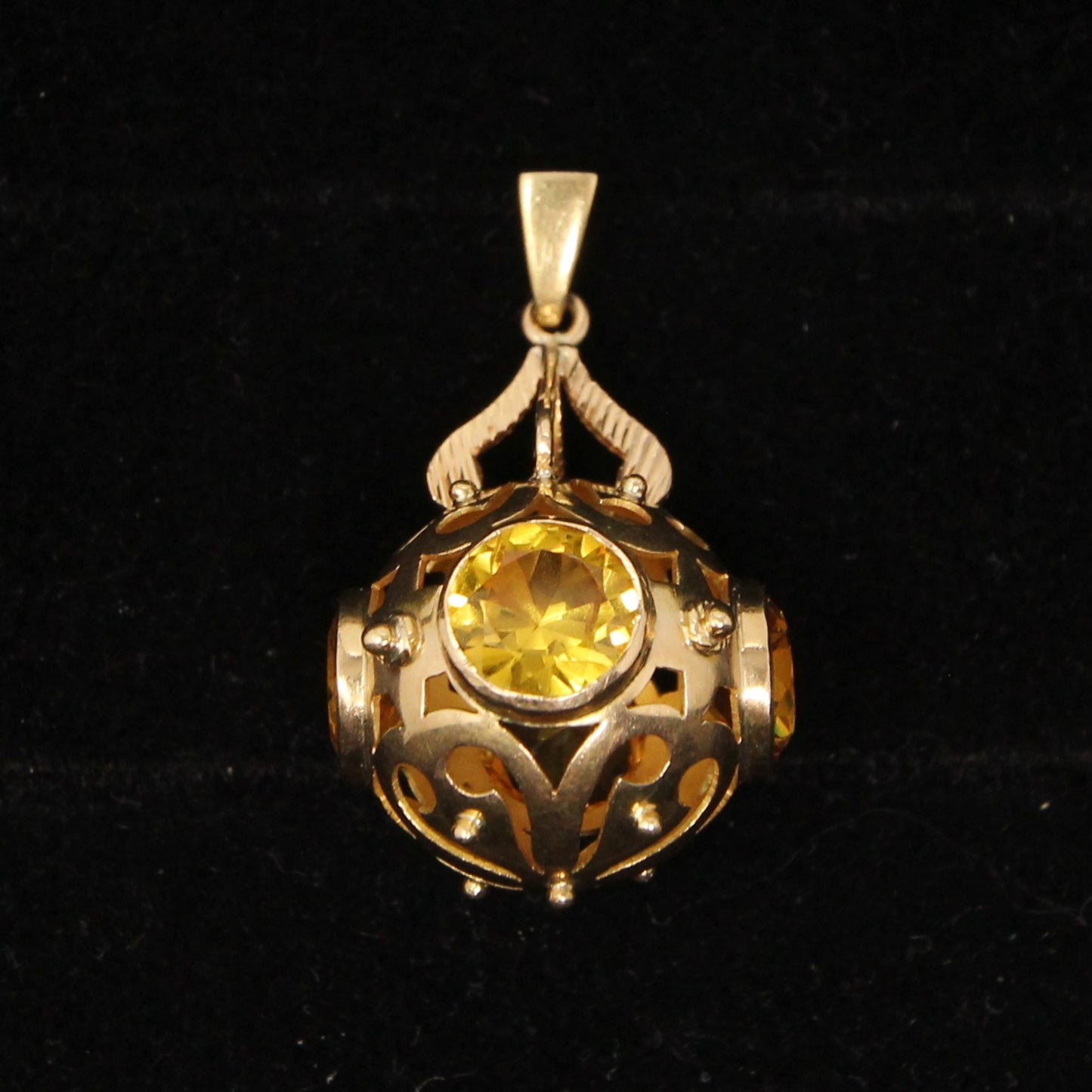 Vintage Solid 18ct 18k Gold Large 4Ct Citrine Arabic Orb Bauble Pendant for Necklace Chain
