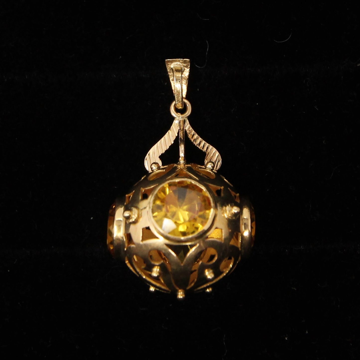 Vintage Solid 18ct 18k Gold Large 4Ct Citrine Arabic Orb Bauble Pendant for Necklace Chain