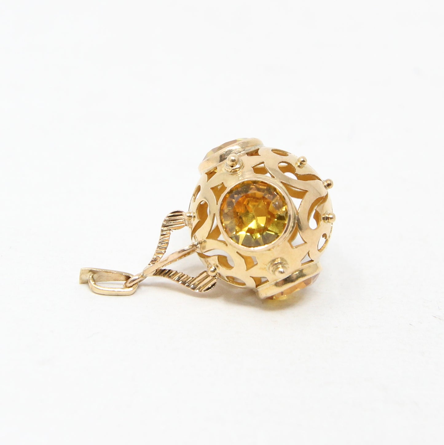 Vintage Solid 18ct 18k Gold Large 4Ct Citrine Arabic Orb Bauble Pendant for Necklace Chain