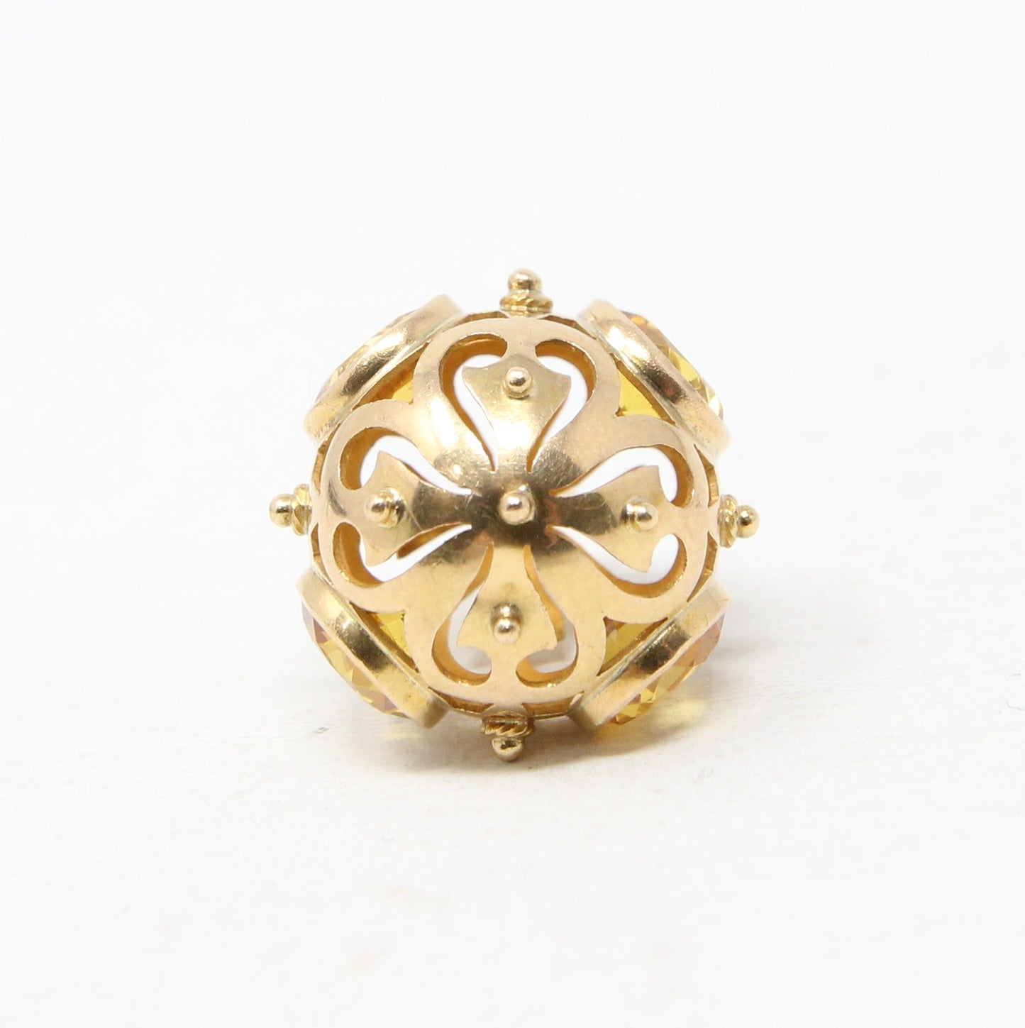 Vintage Solid 18ct 18k Gold Large 4Ct Citrine Arabic Orb Bauble Pendant for Necklace Chain