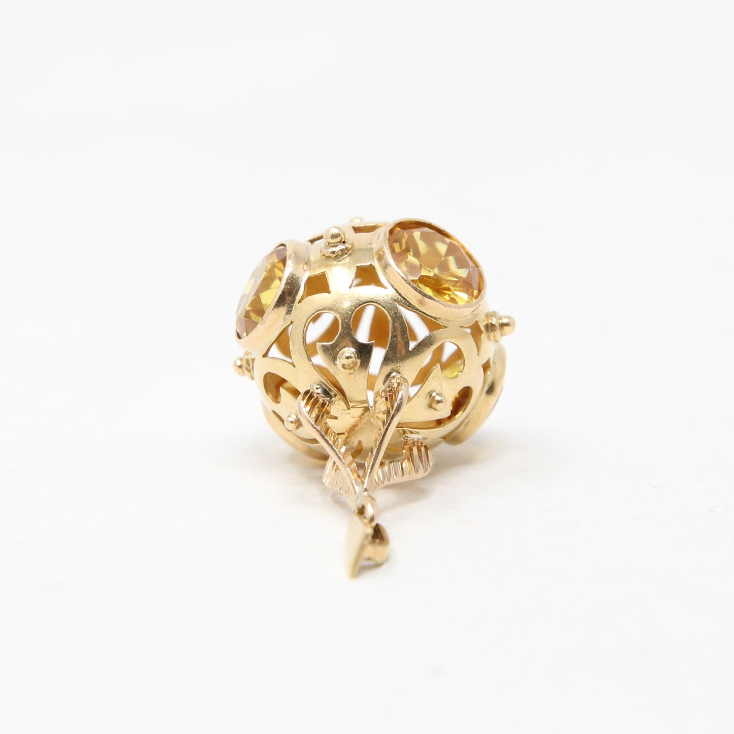 Vintage Solid 18ct 18k Gold Large 4Ct Citrine Arabic Orb Bauble Pendant for Necklace Chain