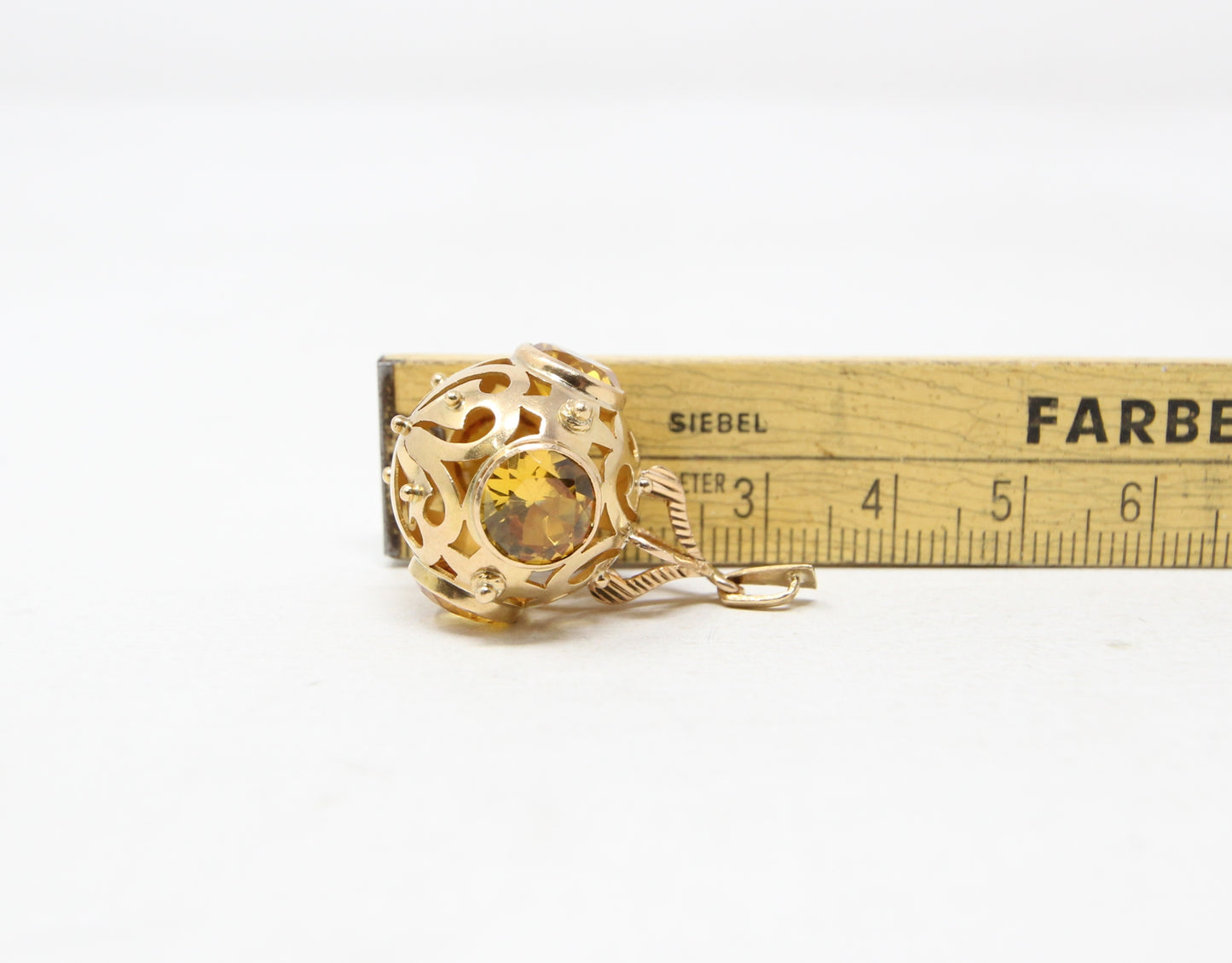 Vintage Solid 18ct 18k Gold Large 4Ct Citrine Arabic Orb Bauble Pendant for Necklace Chain