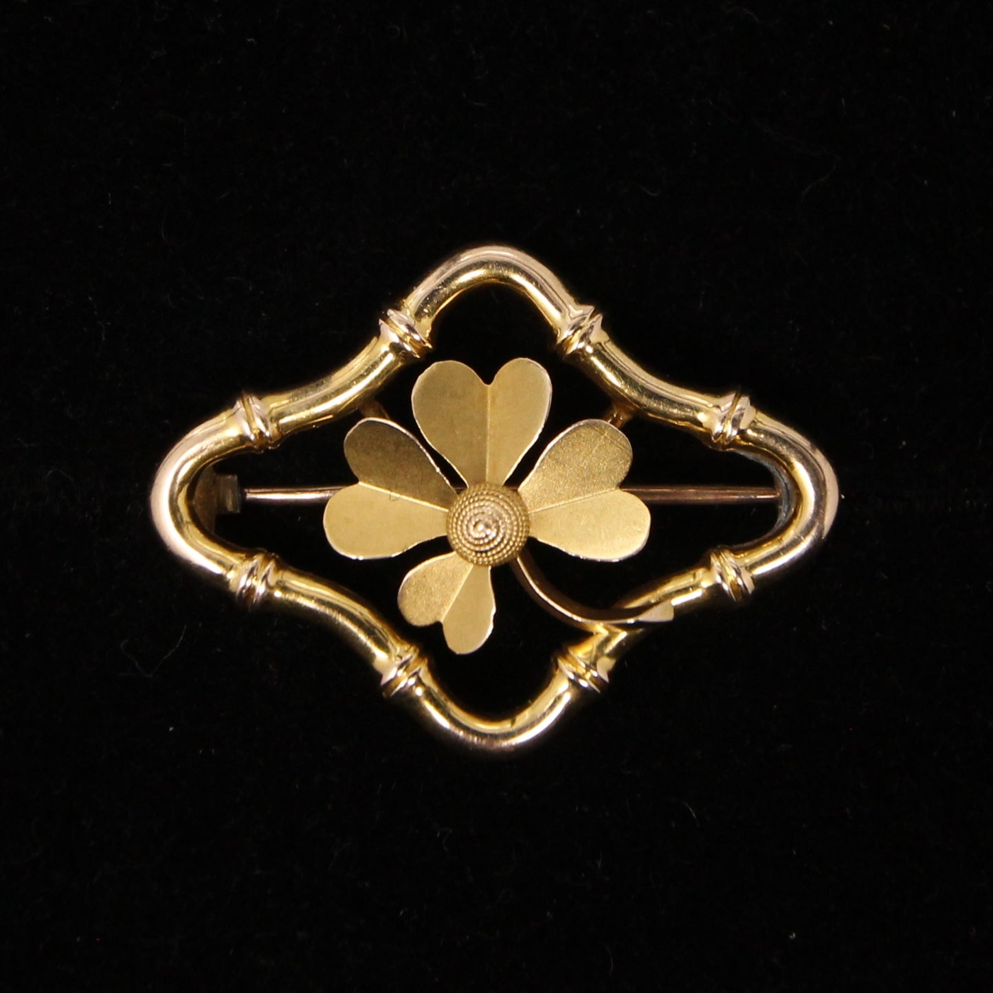 Antique Victorian Hallmarked Solid 15ct 15k Gold Clover Bamboo Brooch