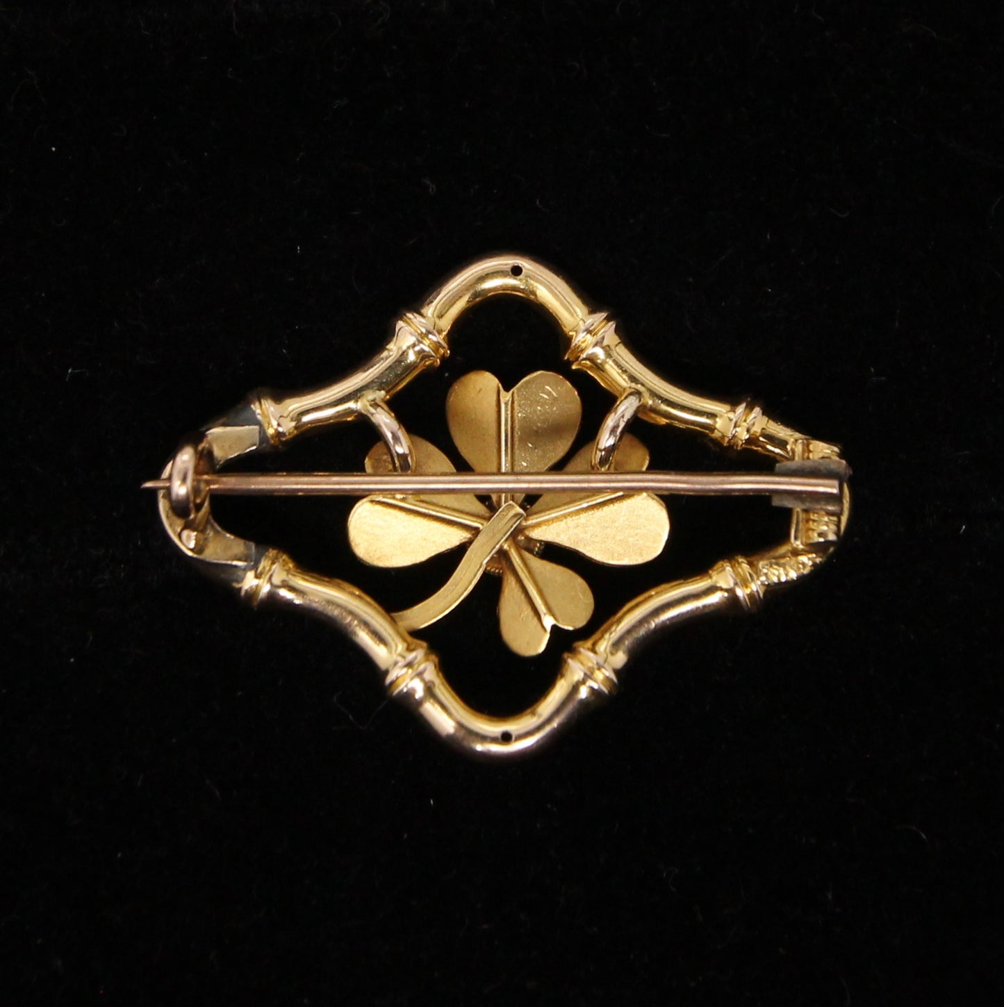 Antique Victorian Hallmarked Solid 15ct 15k Gold Clover Bamboo Brooch