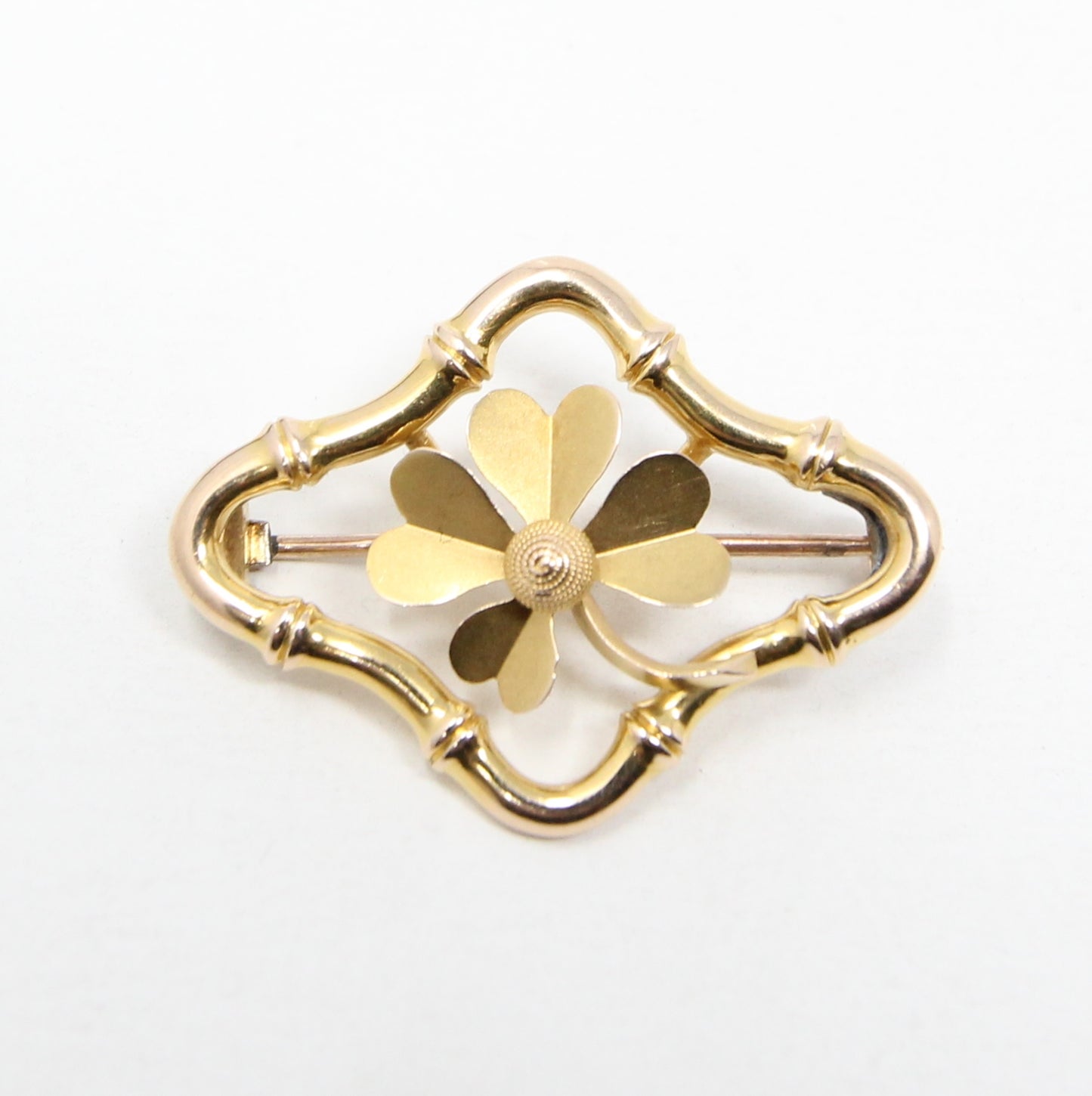 Antique Victorian Hallmarked Solid 15ct 15k Gold Clover Bamboo Brooch