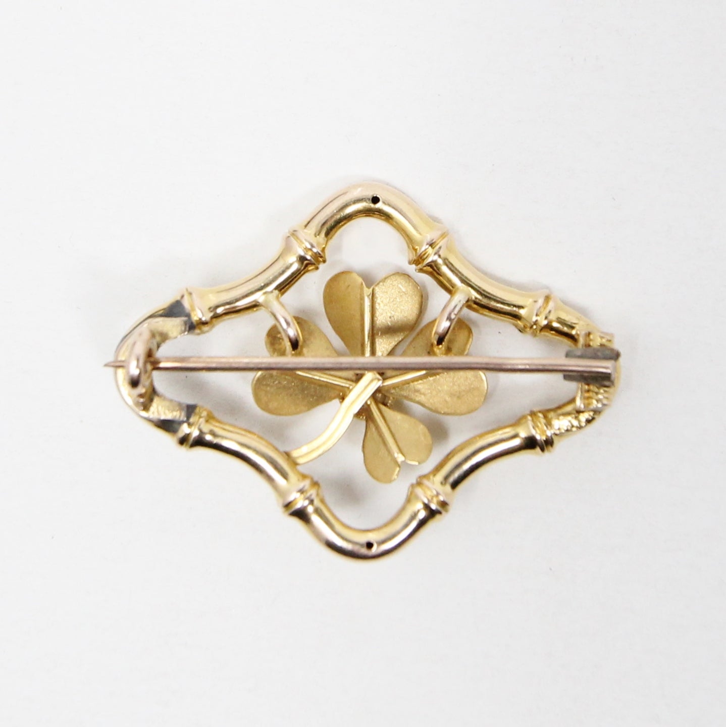 Antique Victorian Hallmarked Solid 15ct 15k Gold Clover Bamboo Brooch