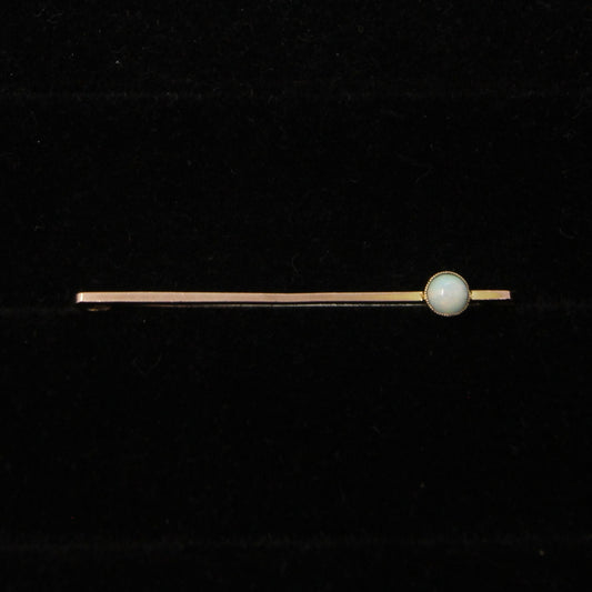 Antique Art Deco Hallmarked Solid 9ct 9k Gold Bezel Opal Bar Brooch Safety Pin