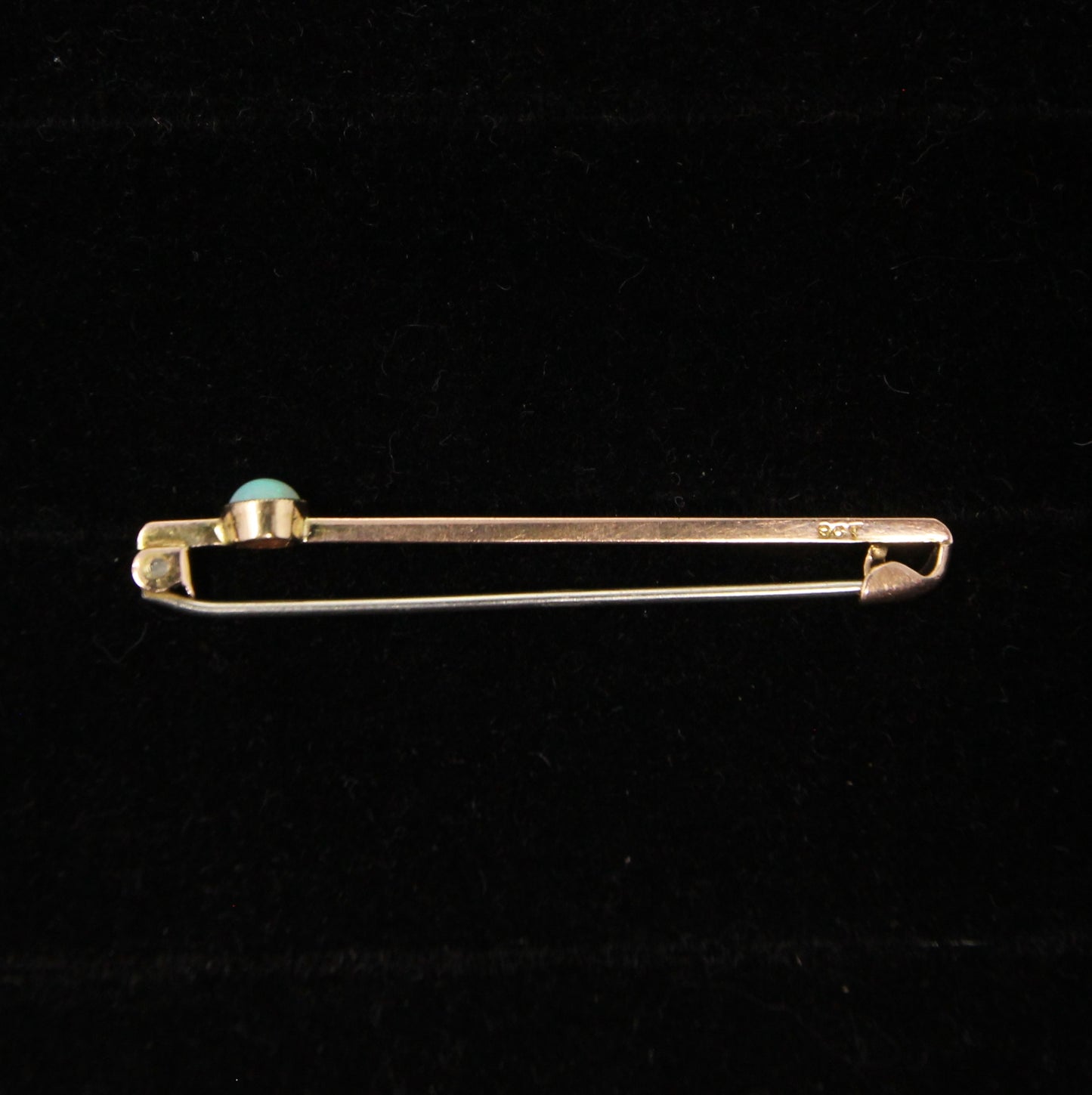 Antique Art Deco Hallmarked Solid 9ct 9k Gold Bezel Opal Bar Brooch Safety Pin