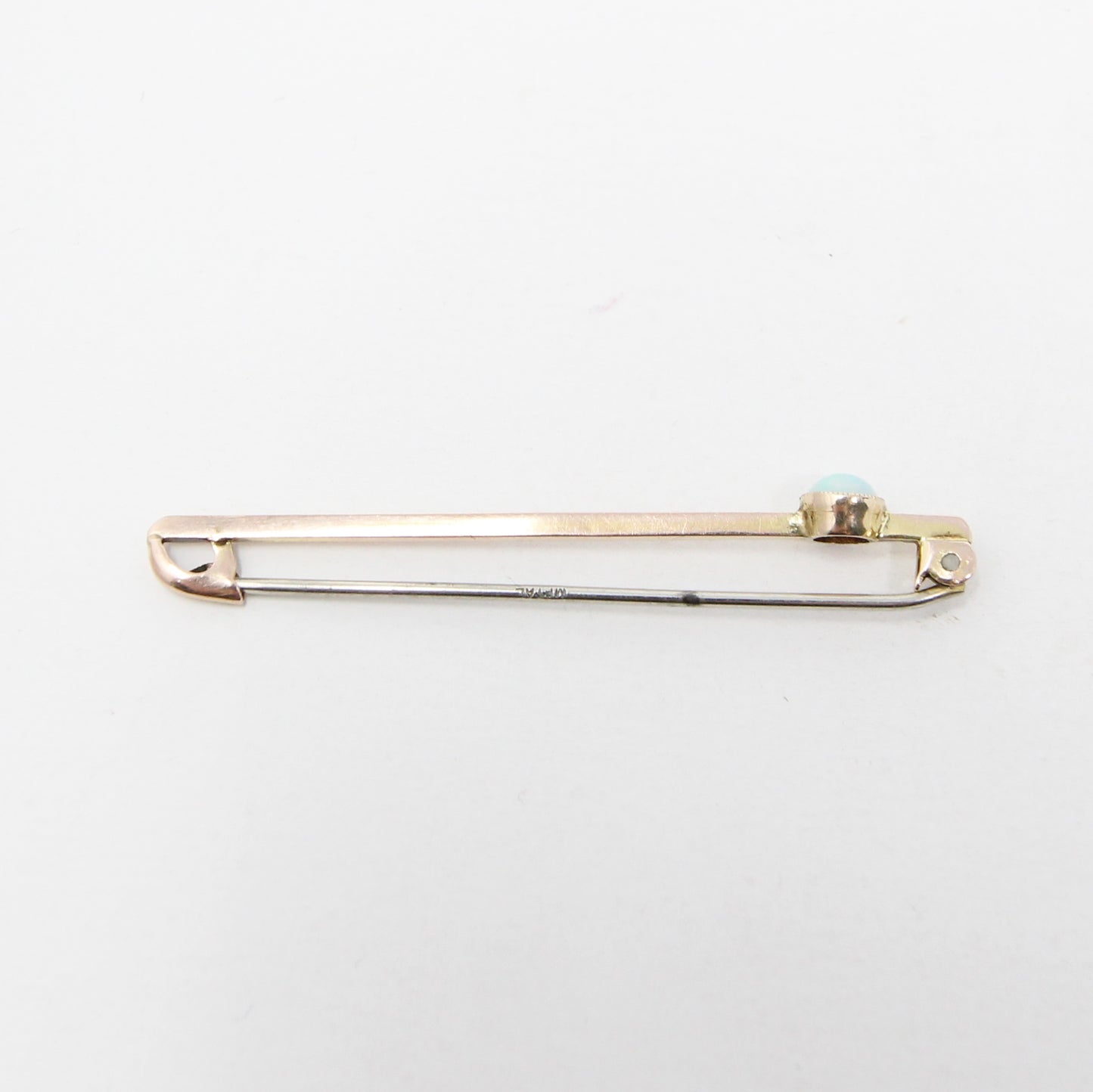 Antique Art Deco Hallmarked Solid 9ct 9k Gold Bezel Opal Bar Brooch Safety Pin