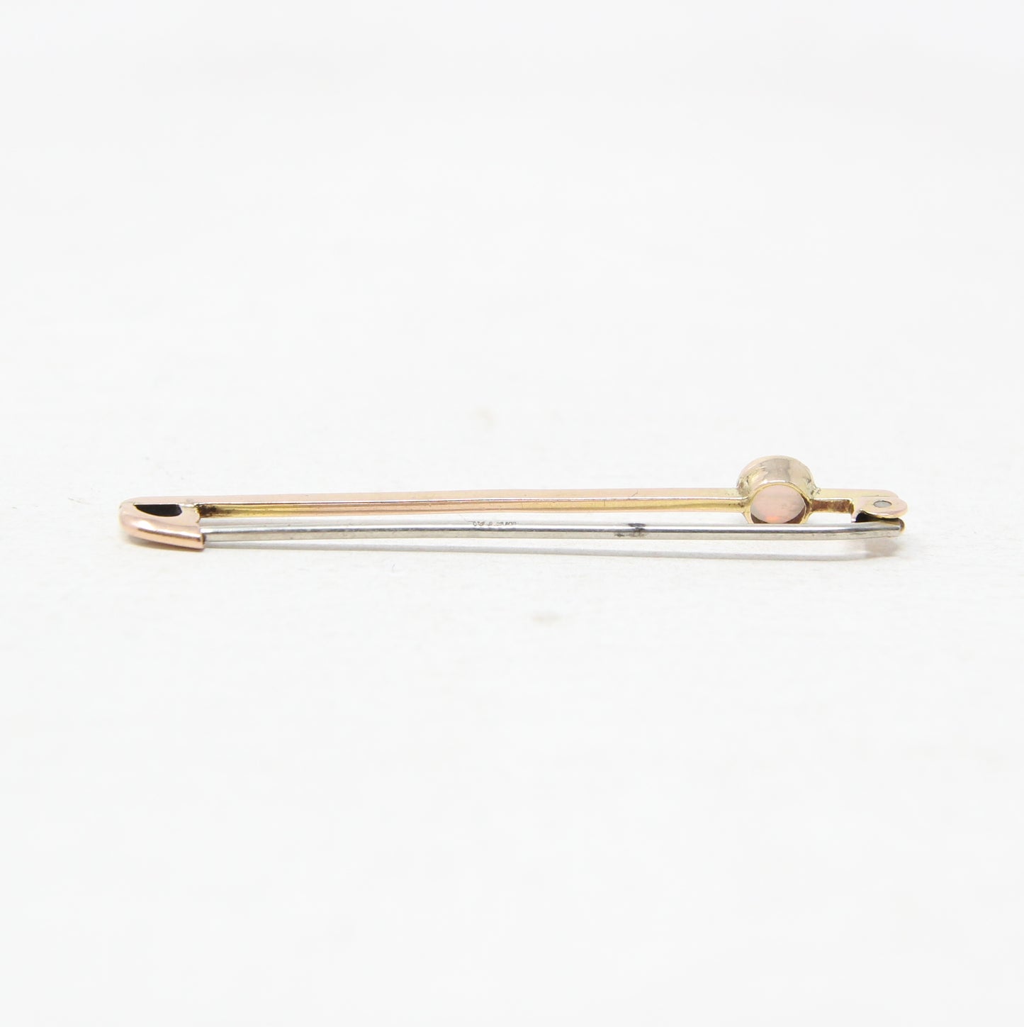 Antique Art Deco Hallmarked Solid 9ct 9k Gold Bezel Opal Bar Brooch Safety Pin