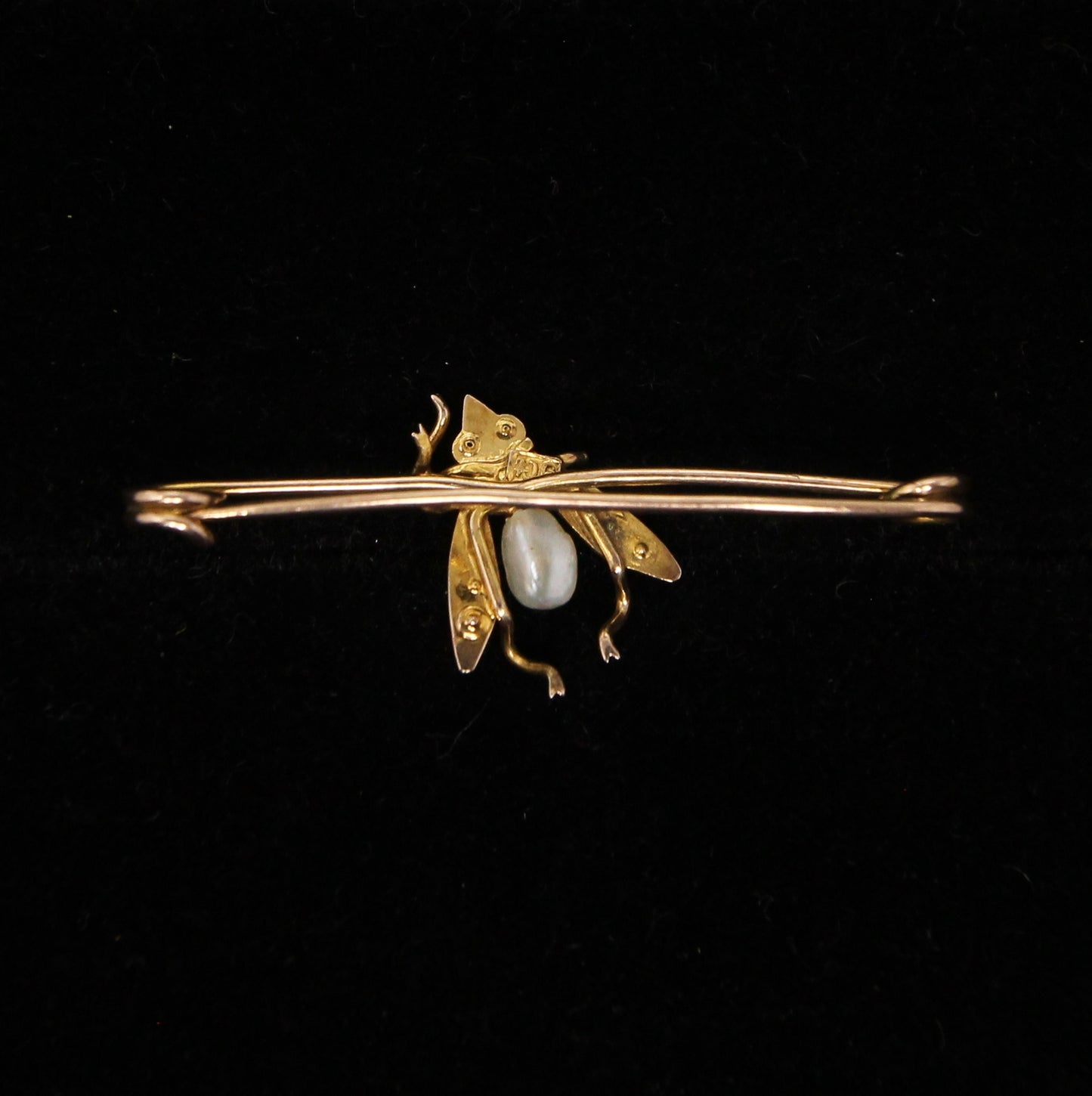 Antique Victorian Hallmarked Solid 9ct 9k Gold Natural Pearl Paste Fly Bee Brooch Safety Pin