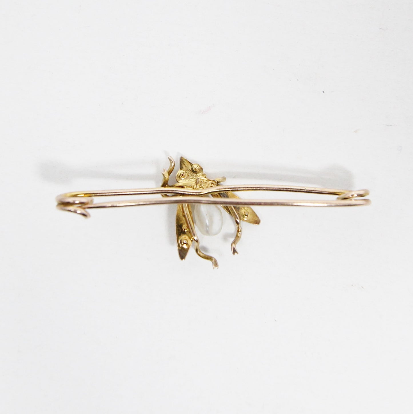 Antique Victorian Hallmarked Solid 9ct 9k Gold Natural Pearl Paste Fly Bee Brooch Safety Pin