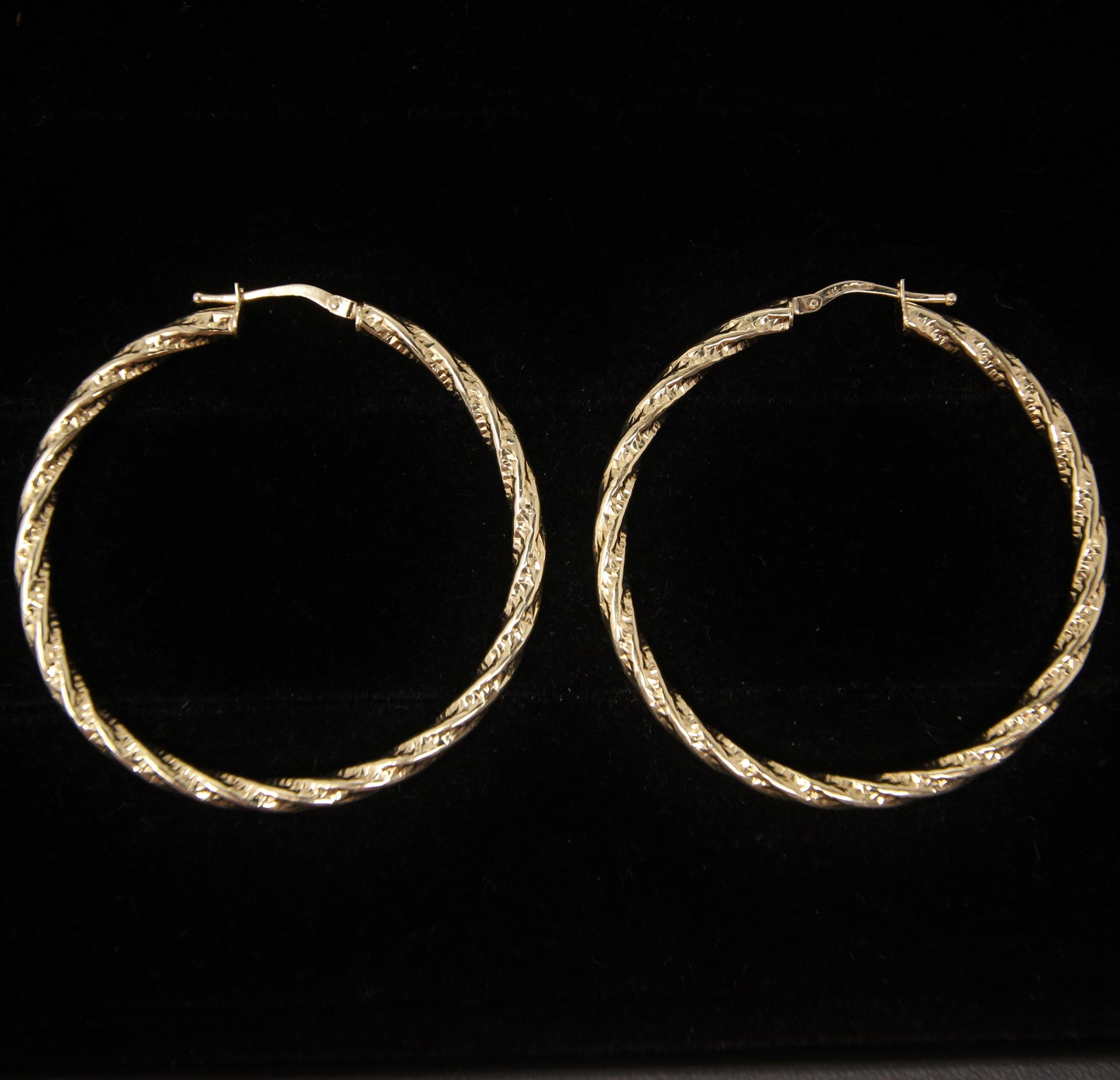 Vintage Hallmarked Solid 9ct 9k Gold Large Twisted Hoop Earrings 4.5cm Hoops