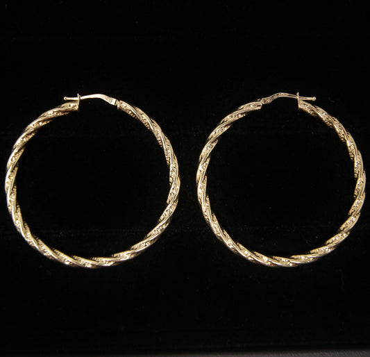 Vintage Hallmarked Solid 9ct 9k Gold Large Twisted Hoop Earrings 4.5cm Hoops