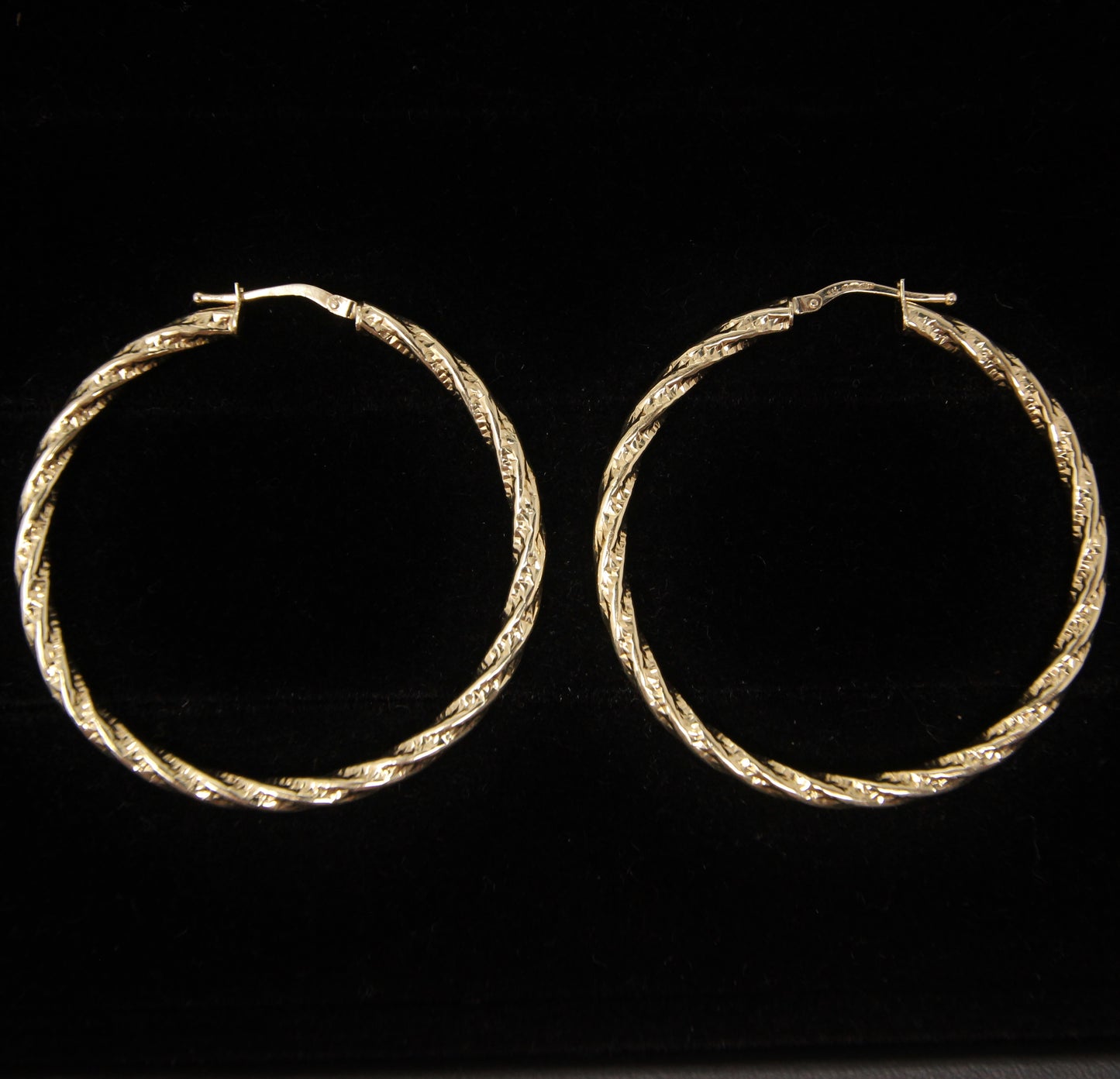 Vintage Hallmarked Solid 9ct 9k Gold Large Twisted Hoop Earrings 4.5cm