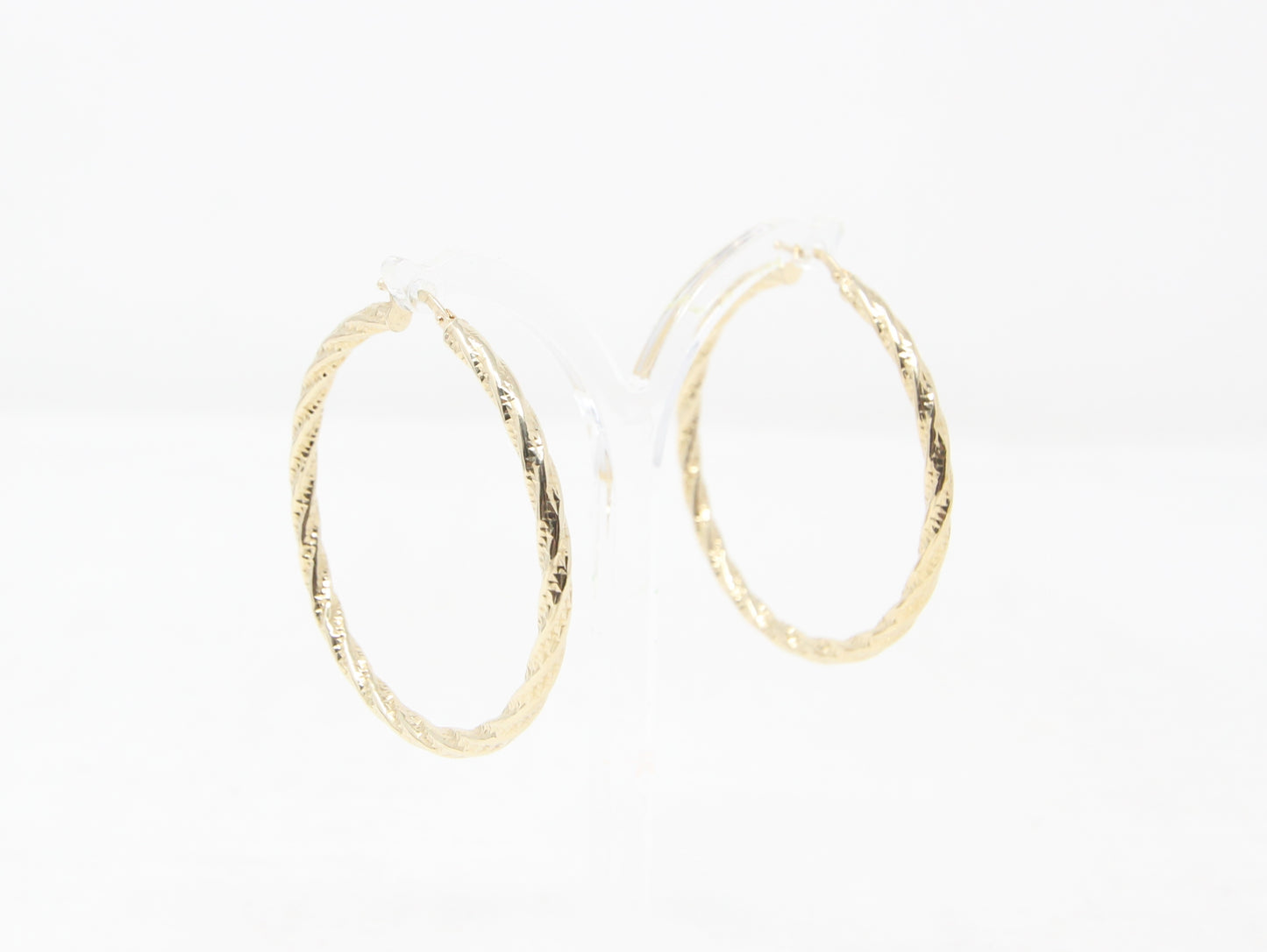 Vintage Hallmarked Solid 9ct 9k Gold Large Twisted Hoop Earrings 4.5cm