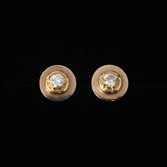 Vintage Hand Made Solid 18ct 18k Gold 0.2Ct Diamond Target Stud Earrings