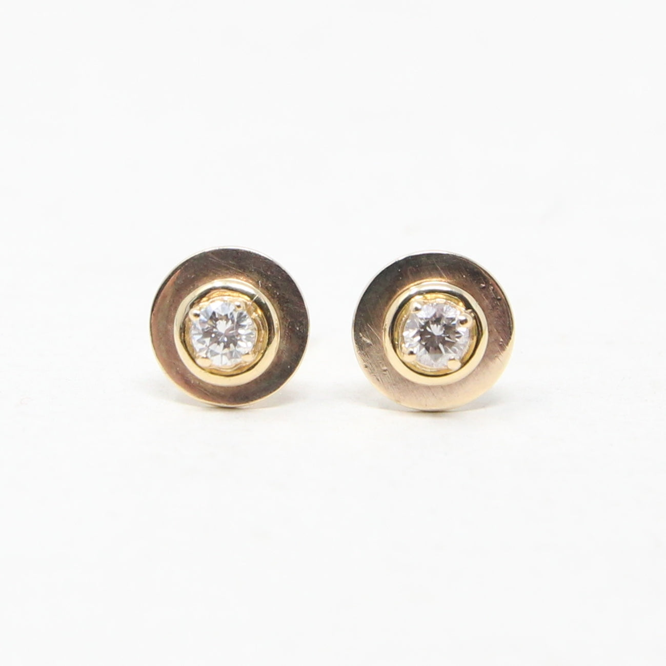 Vintage Hand Made Solid 18ct 18k Gold 0.2Ct Diamond Target Stud Earrings